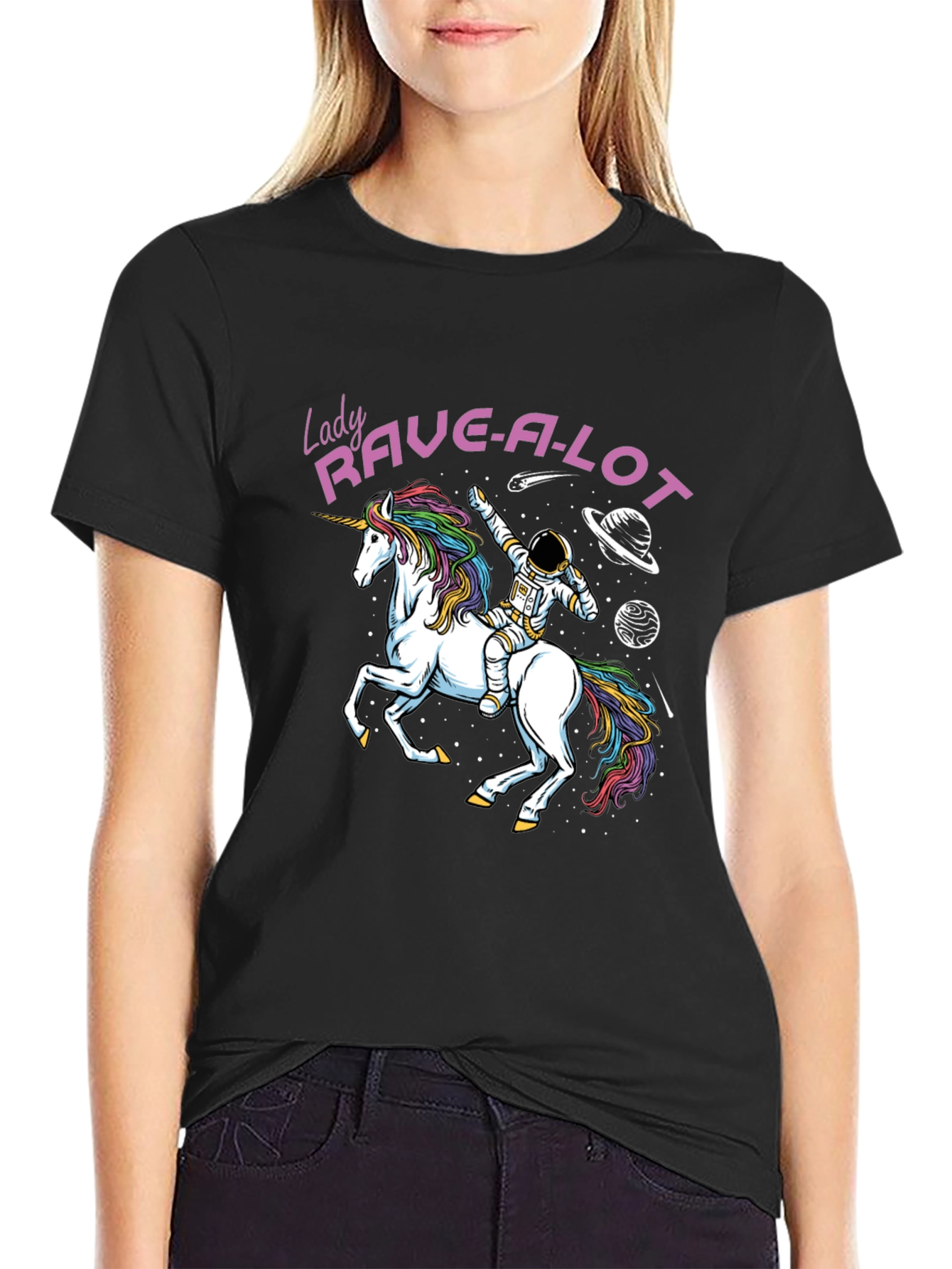 Lady Rave-A-Lot Unicorn Astronaut Graphic Tee