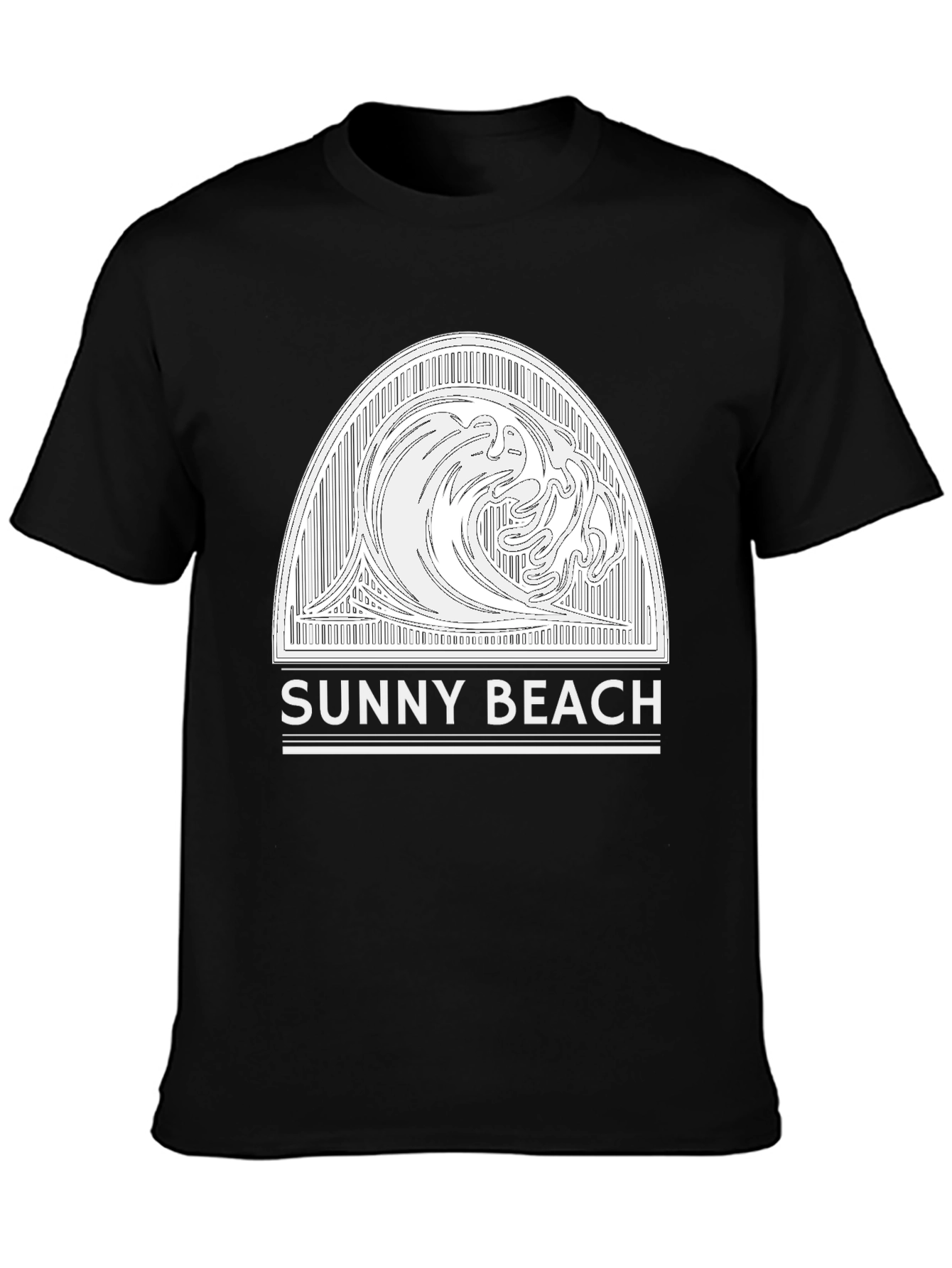 Sunny Beach Wave Graphic Tee - Black Cotton T-Shirt