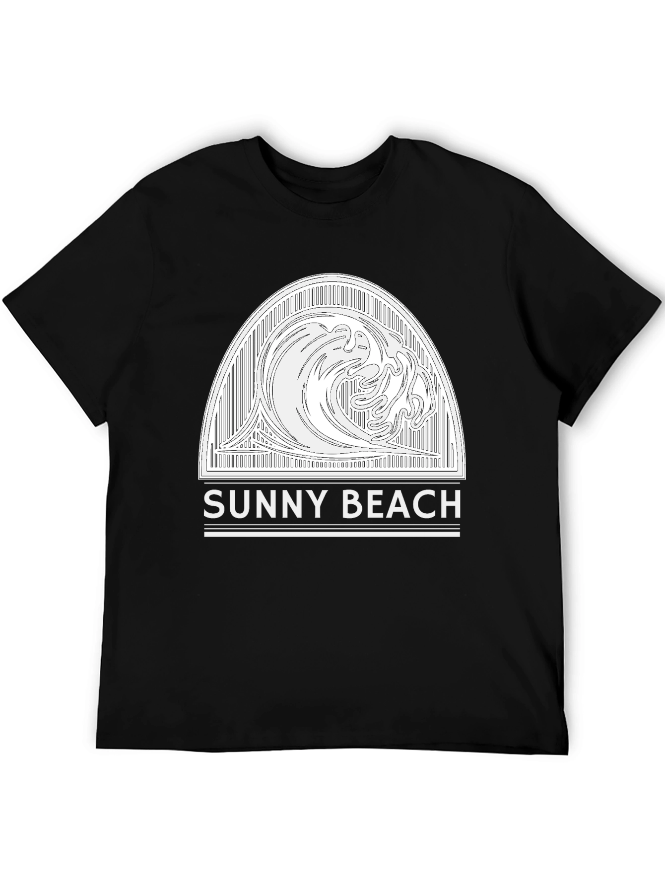 Sunny Beach Wave Graphic Tee - Black Cotton T-Shirt