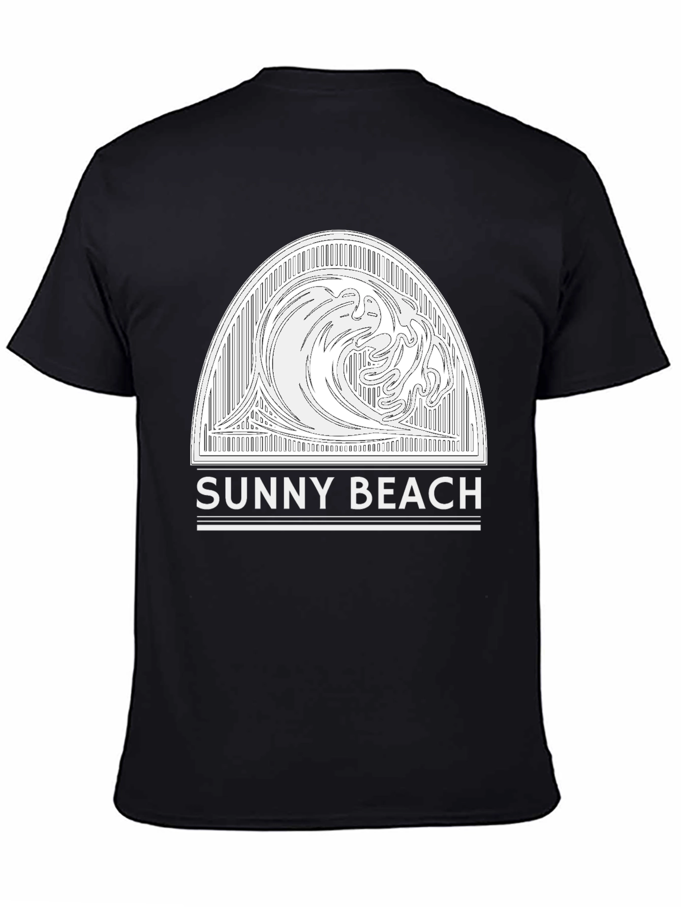 Sunny Beach Wave Graphic Tee - Black Cotton T-Shirt