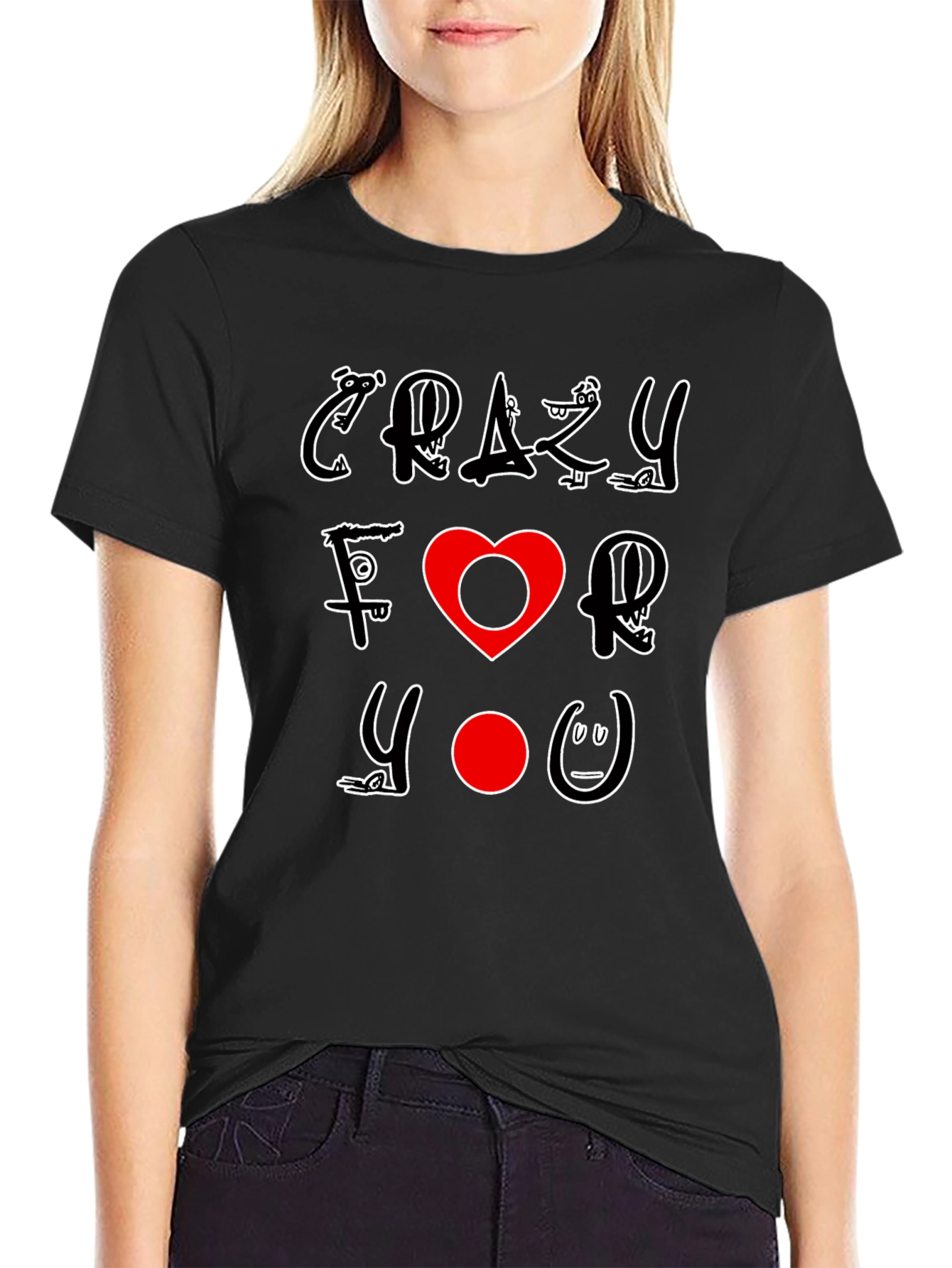 Crazy For You Graphic Print Black T-Shirt