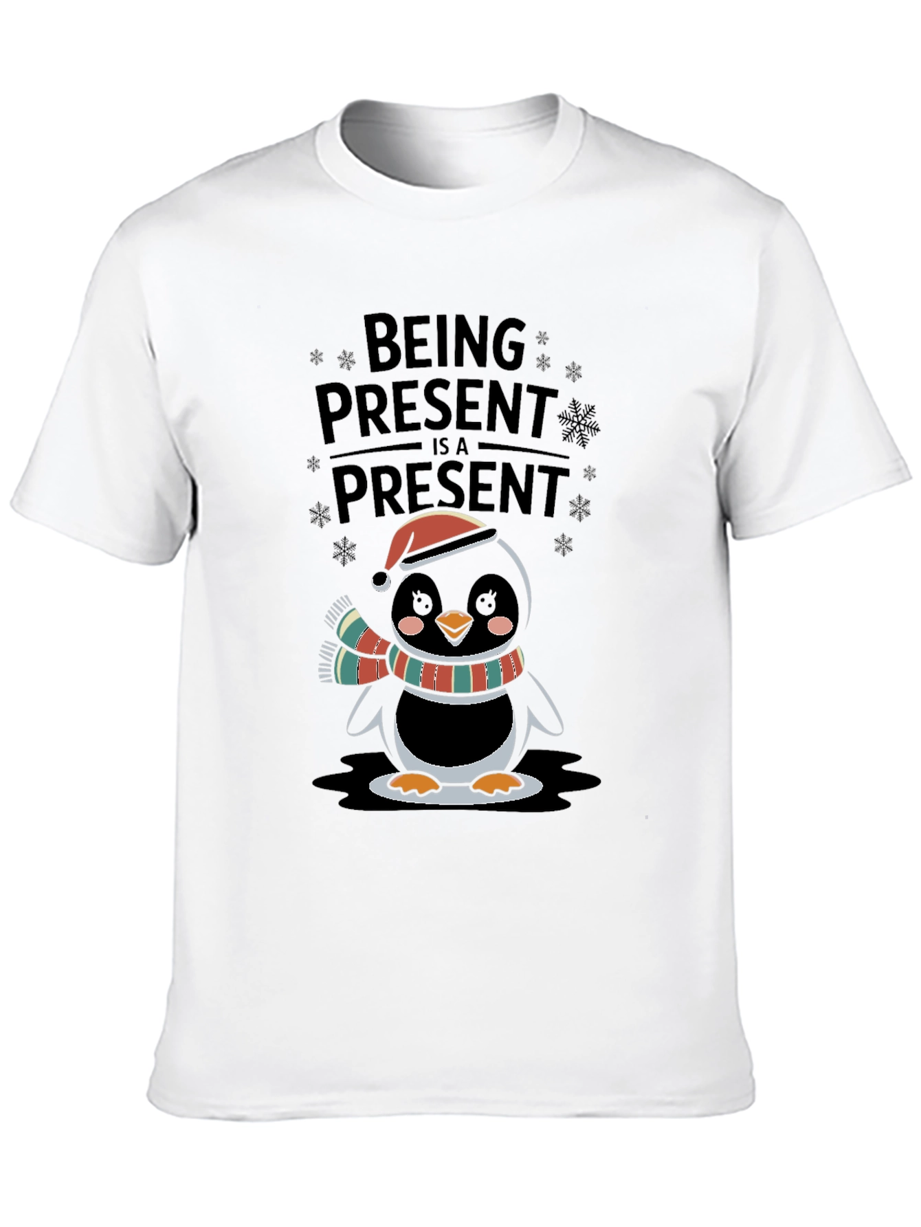 Festive Penguin Being Present Graphic Tee