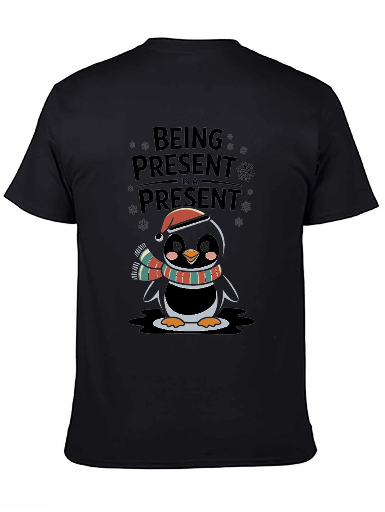 Festive Penguin Being Present Graphic Tee