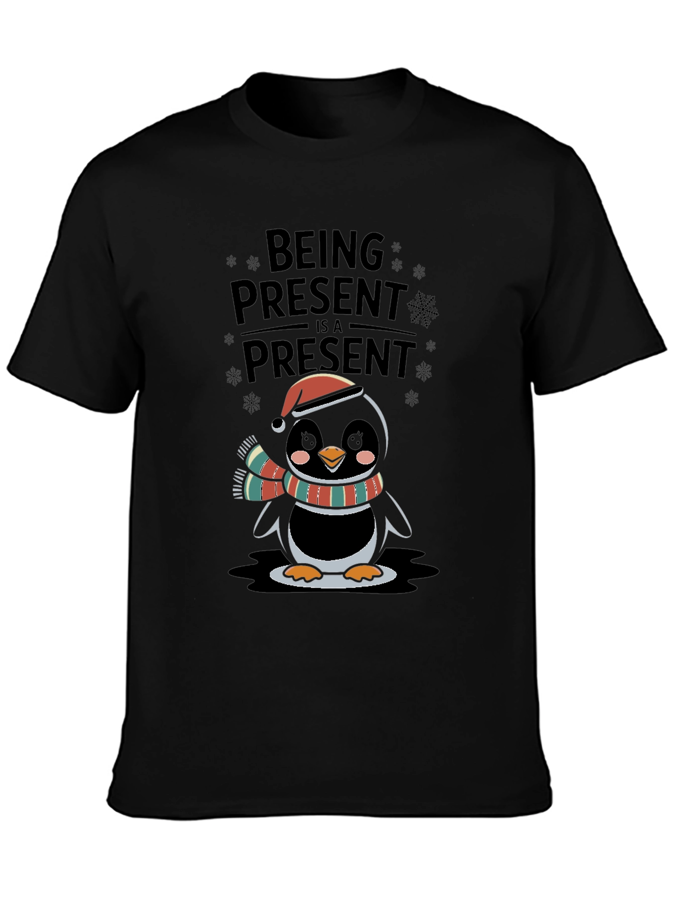 Festive Penguin Being Present Graphic Tee