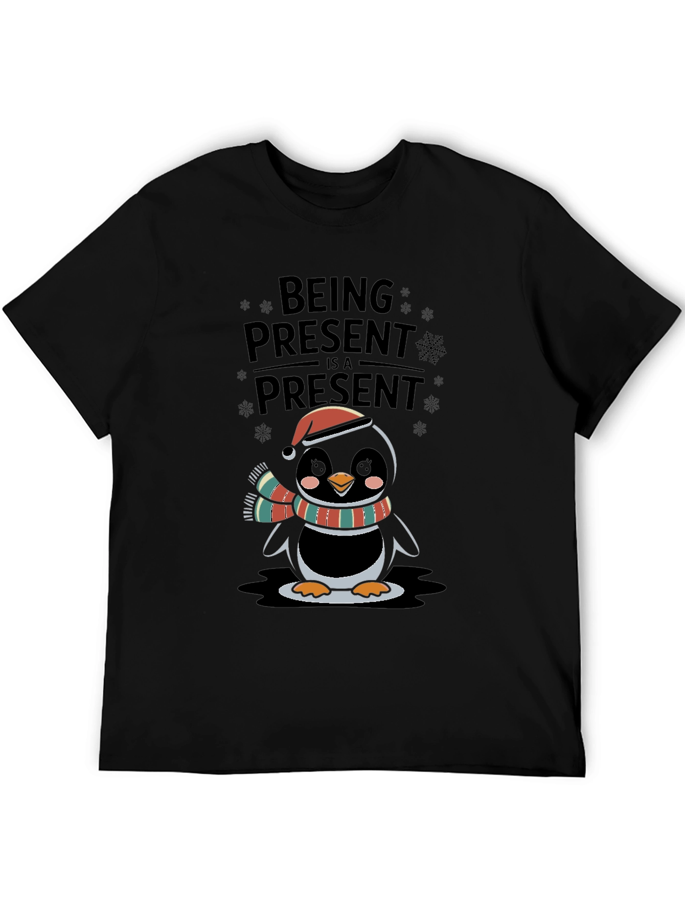 Festive Penguin Being Present Graphic Tee