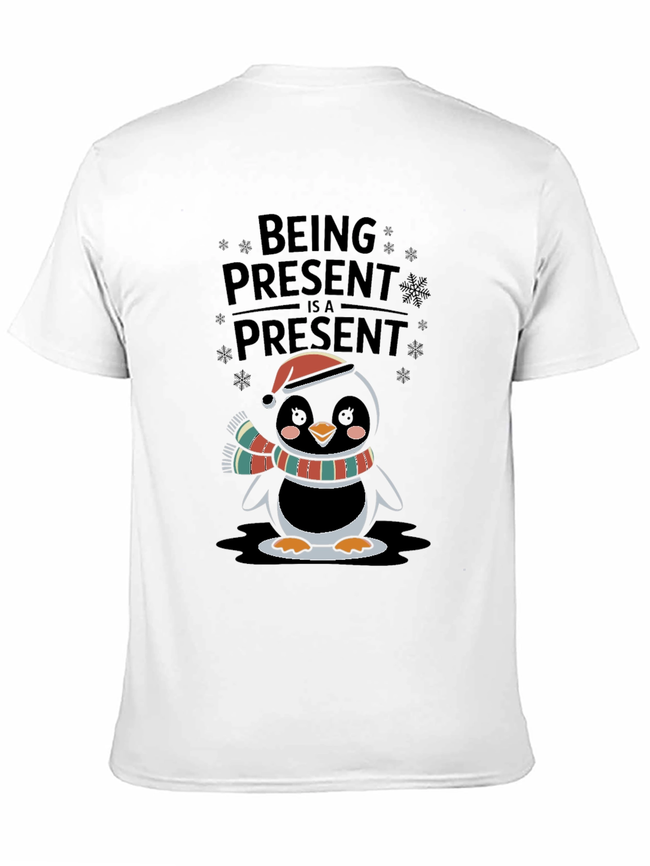 Festive Penguin Being Present Graphic Tee