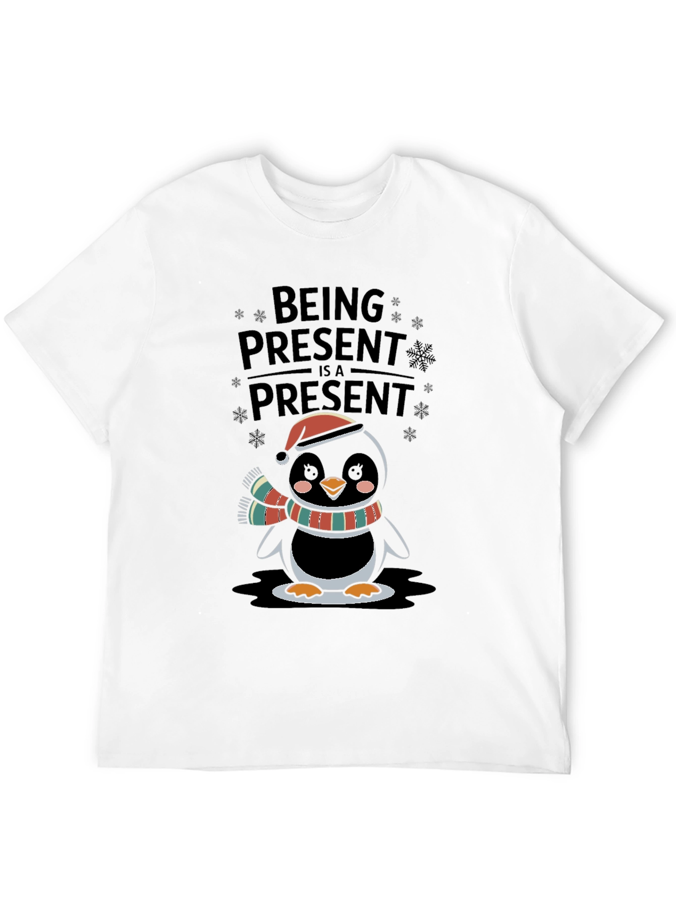 Festive Penguin Being Present Graphic Tee