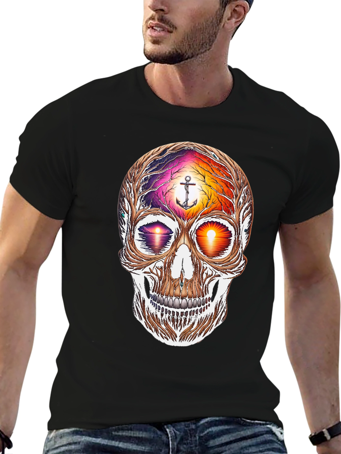Sunset Skull Graphic Tee - Coastal Vibes Shirt