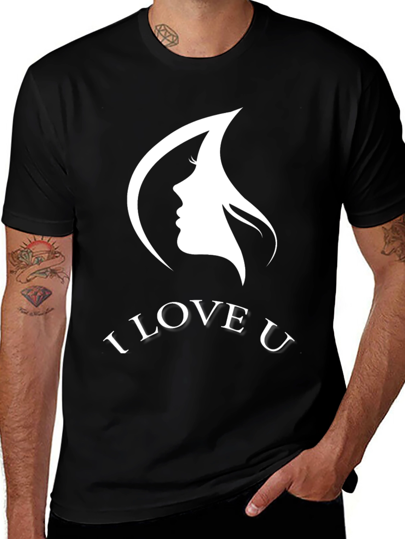 I Love U Graphic T-Shirt Black Cotton Blend