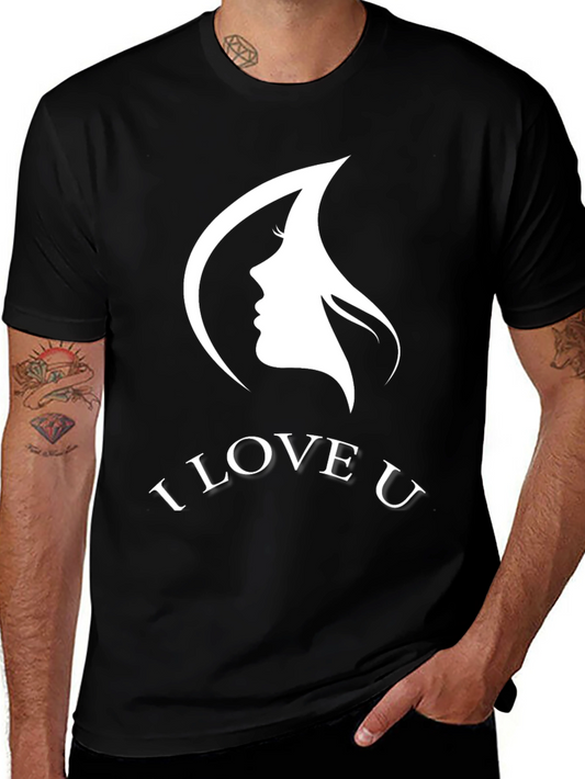 I Love U Graphic T-Shirt Black Cotton Blend