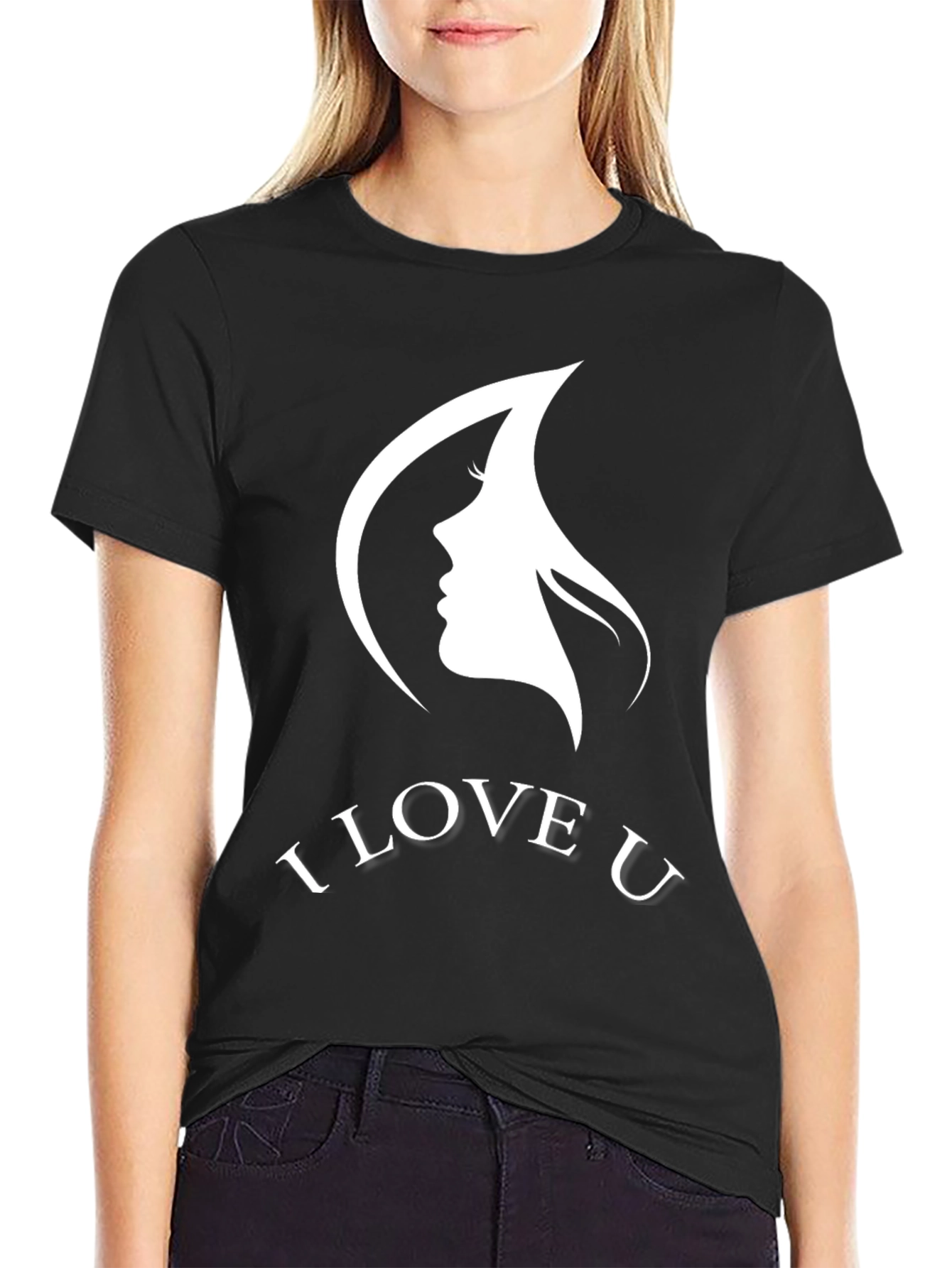 I Love U Graphic T-Shirt Black Cotton Blend