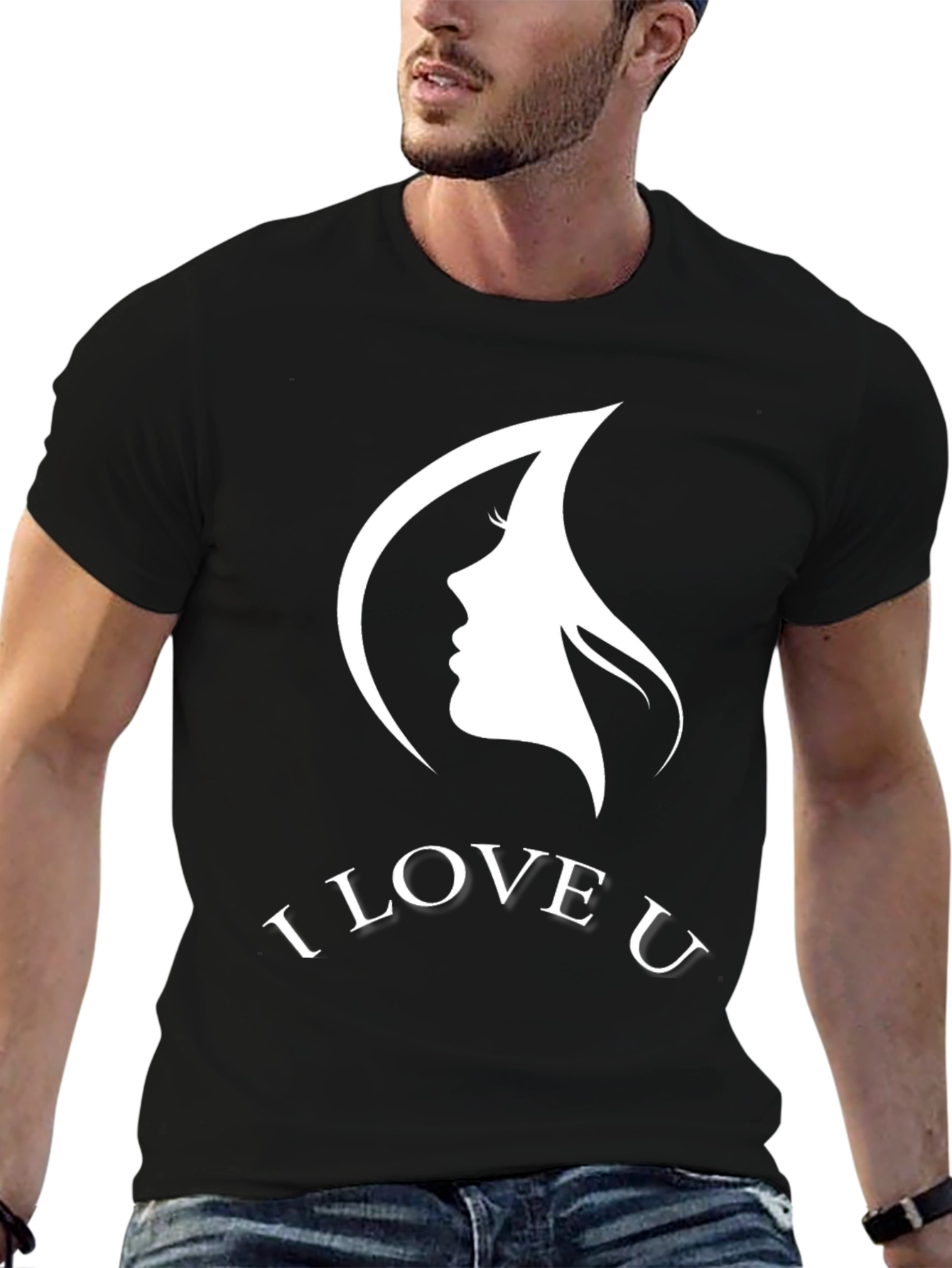 I Love U Graphic T-Shirt Black Cotton Blend