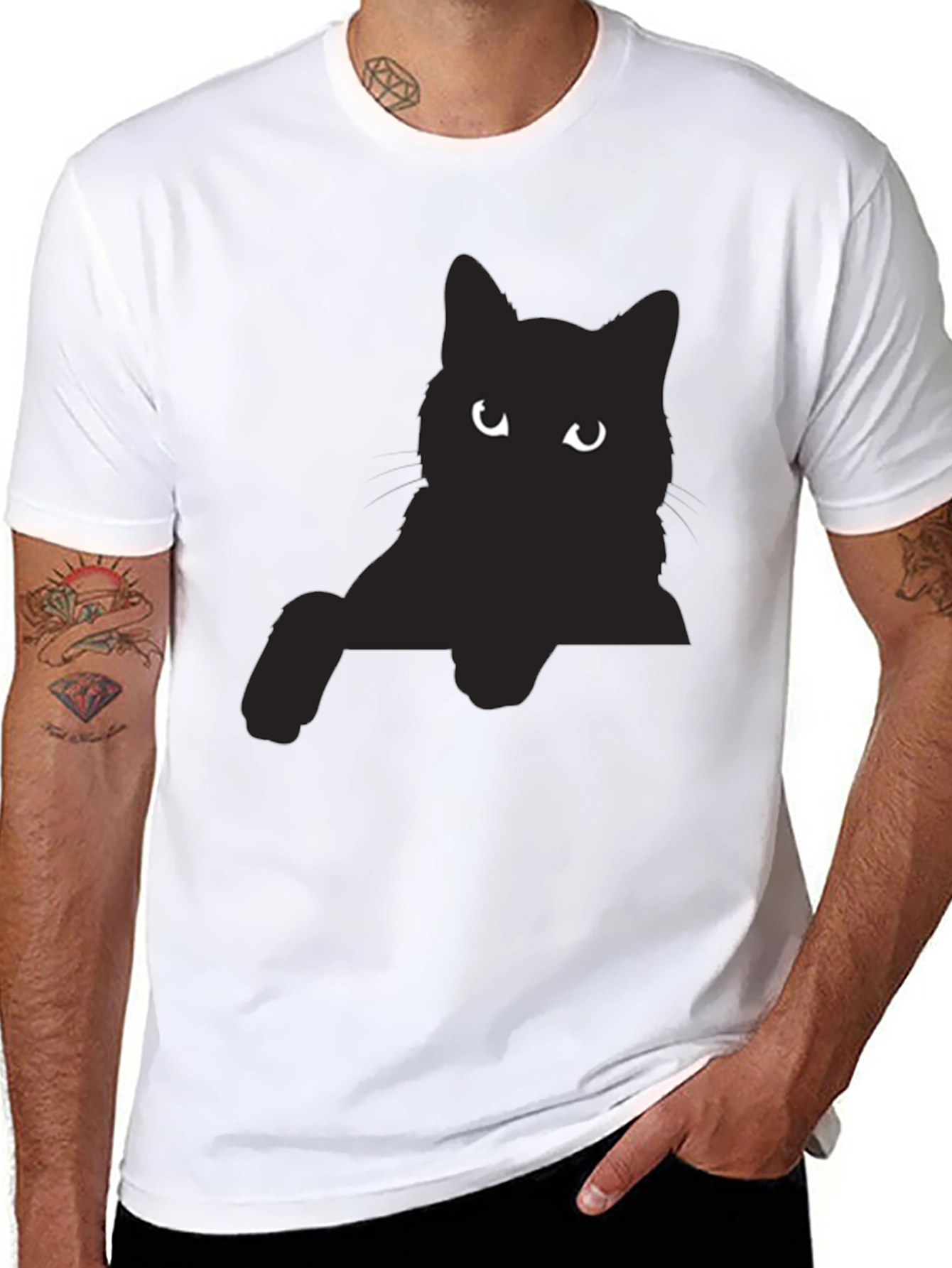 Black Cat Graphic Tee - Mens Casual T-Shirt