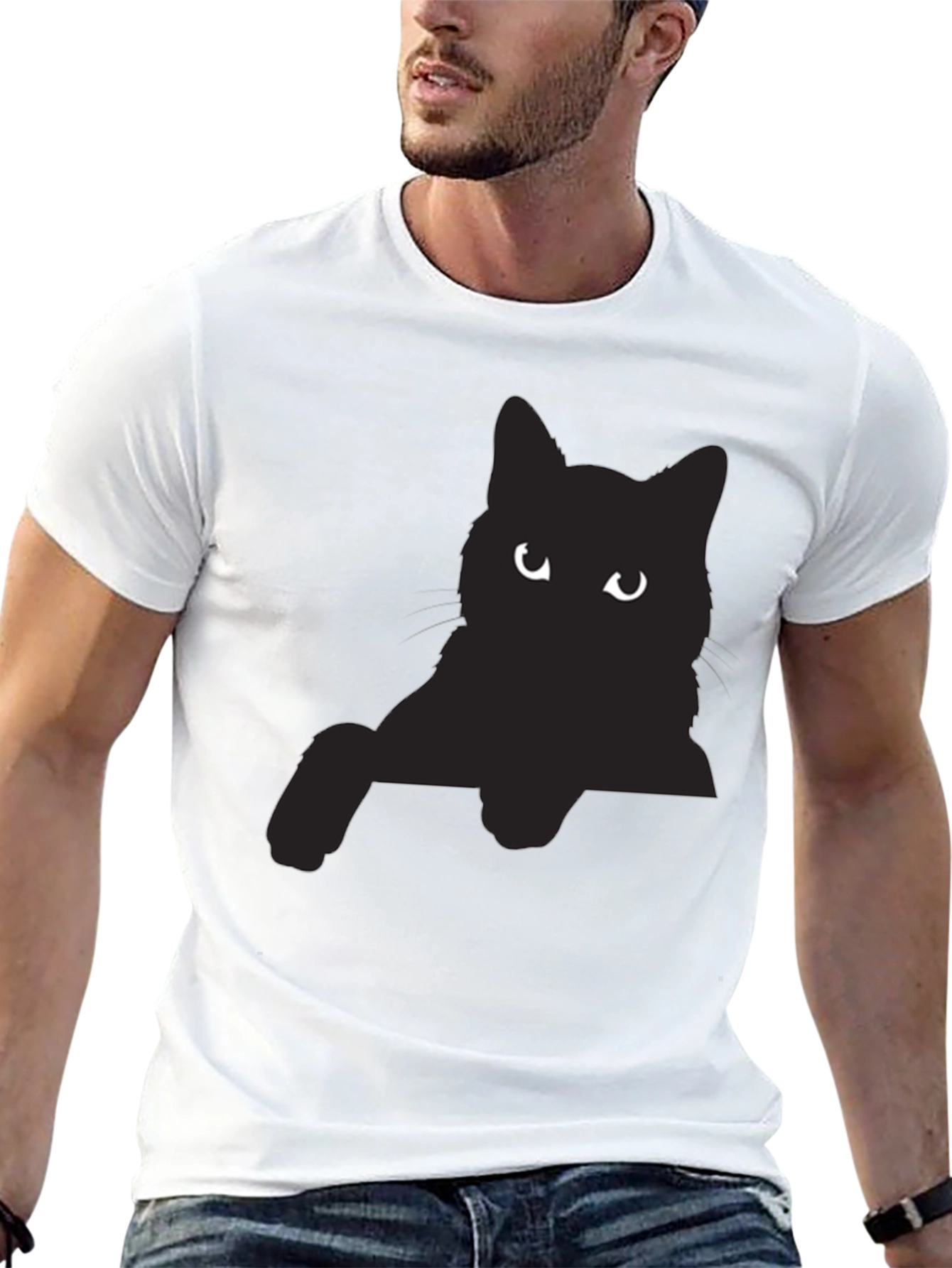 Black Cat Graphic Tee - Mens Casual T-Shirt
