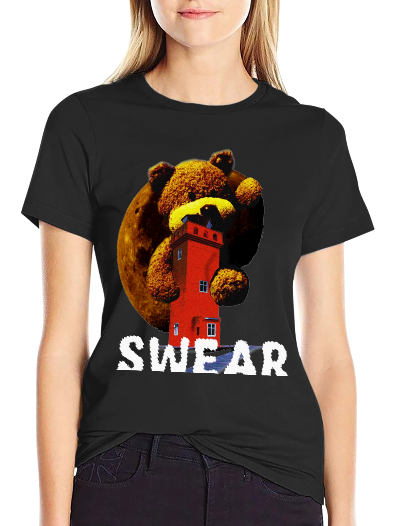 Novelty Graphic T-Shirt - Bear & Building