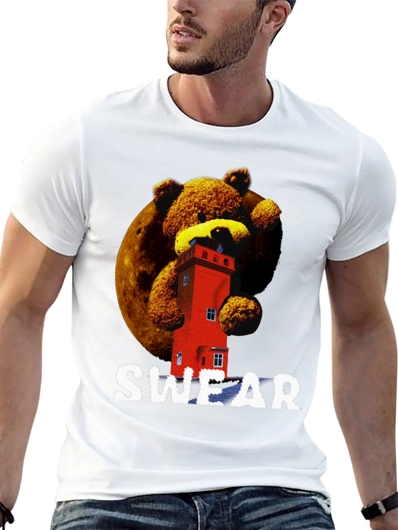 Novelty Graphic T-Shirt - Bear & Building