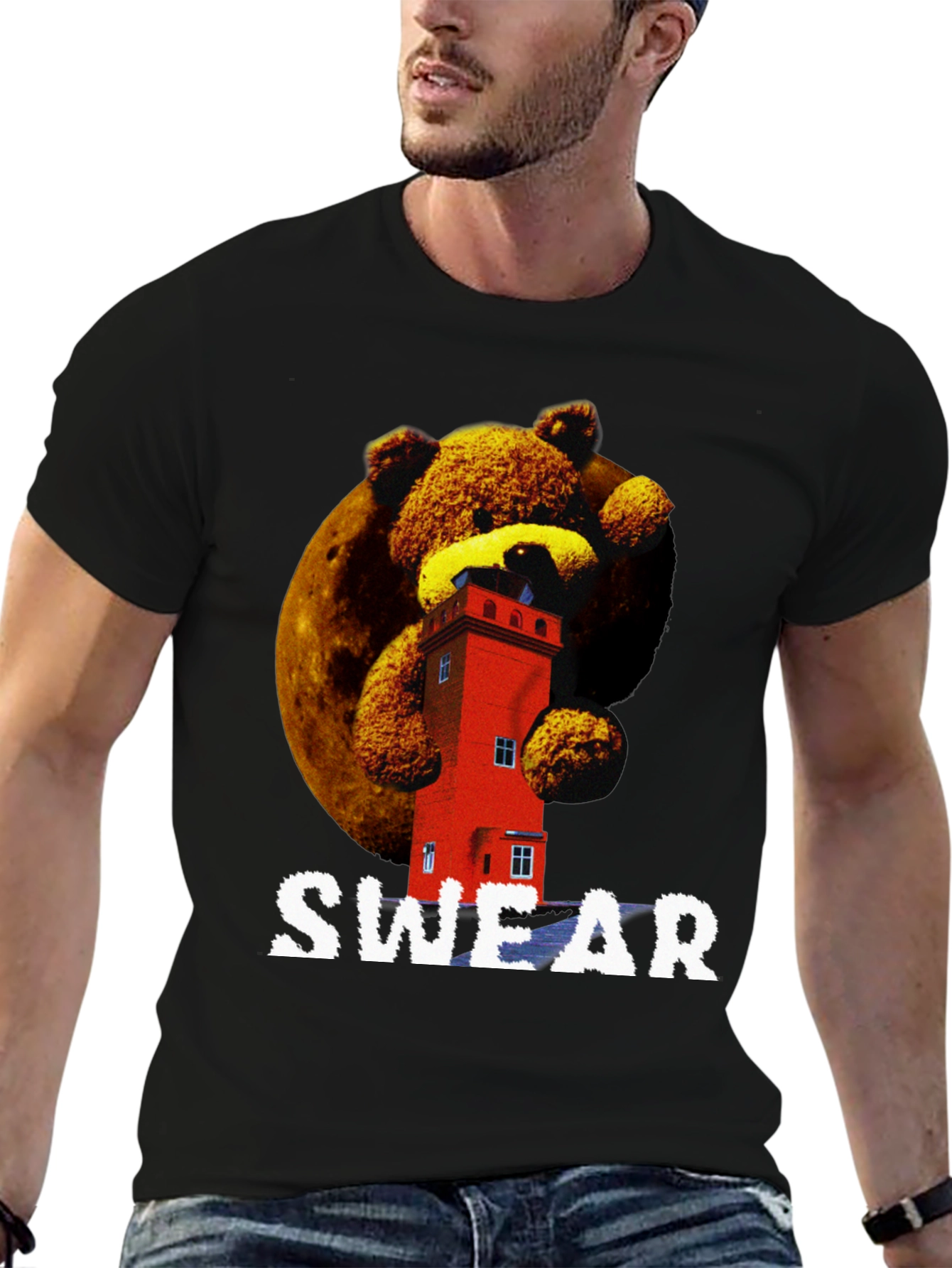 Novelty Graphic T-Shirt - Bear & Building