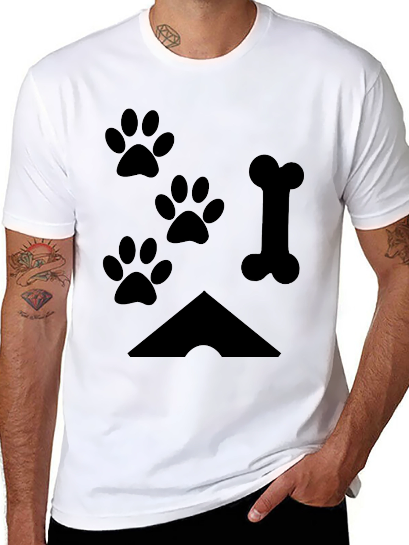 Paw Prints & Bone Black T-Shirt
