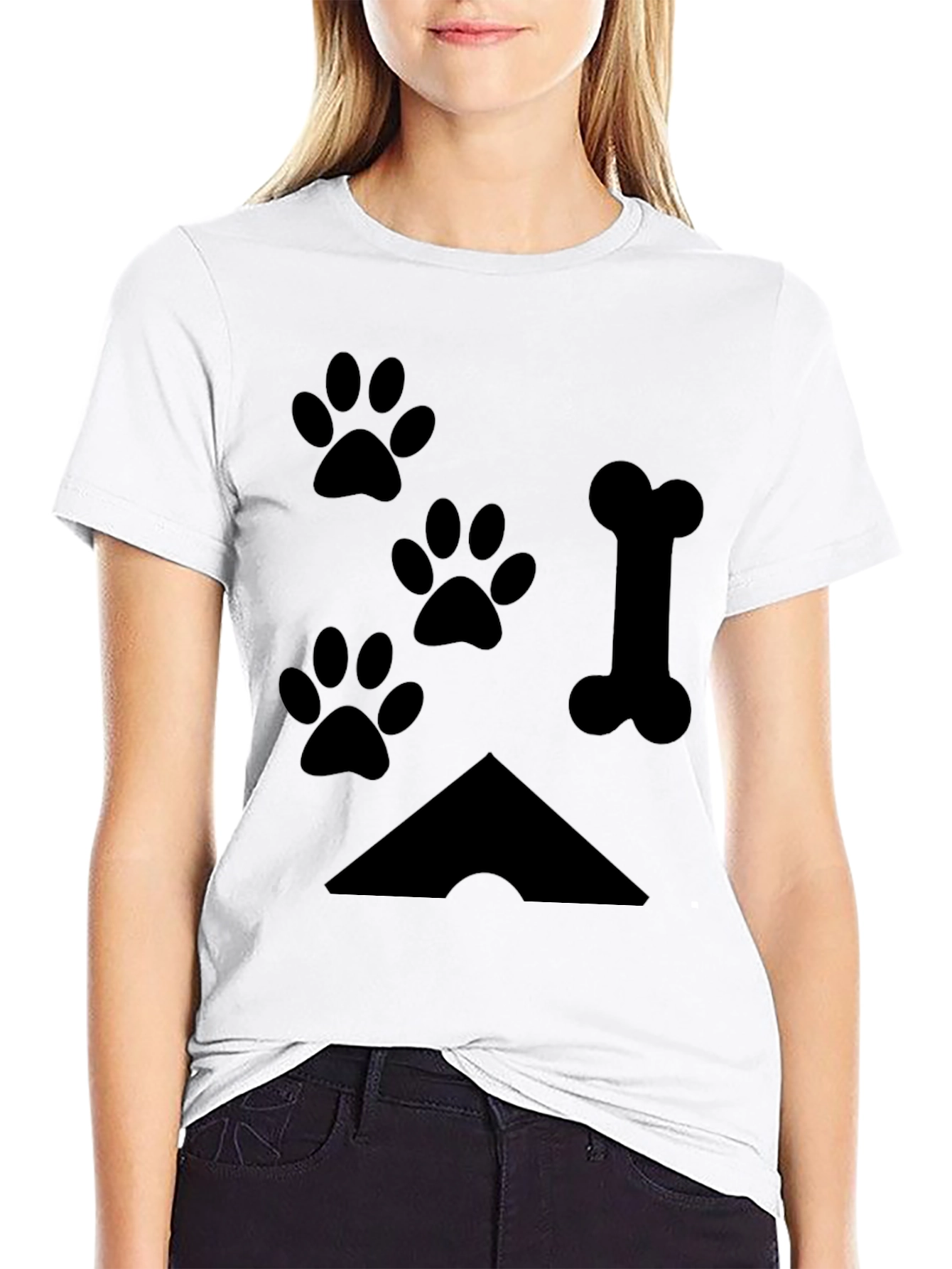 Paw Prints & Bone Black T-Shirt