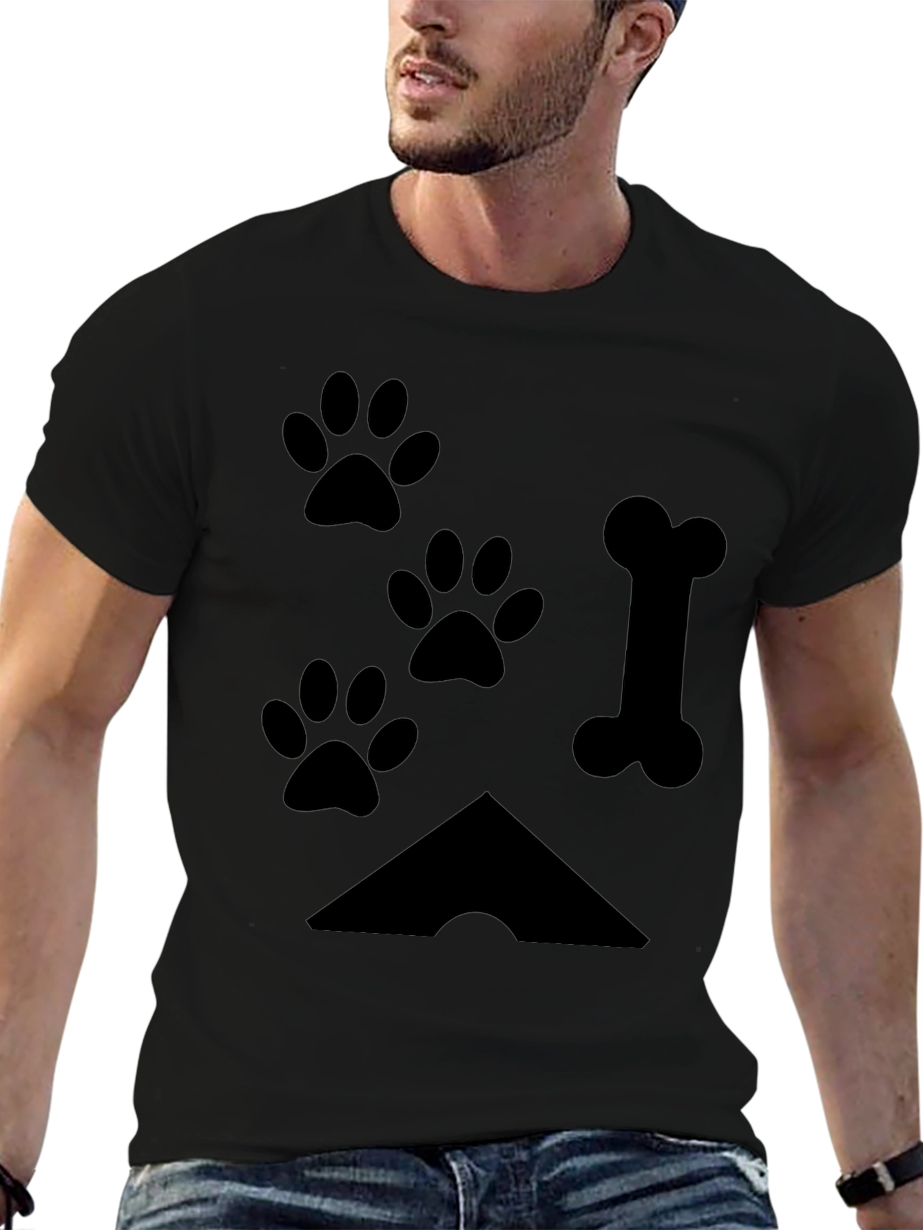 Paw Prints & Bone Black T-Shirt