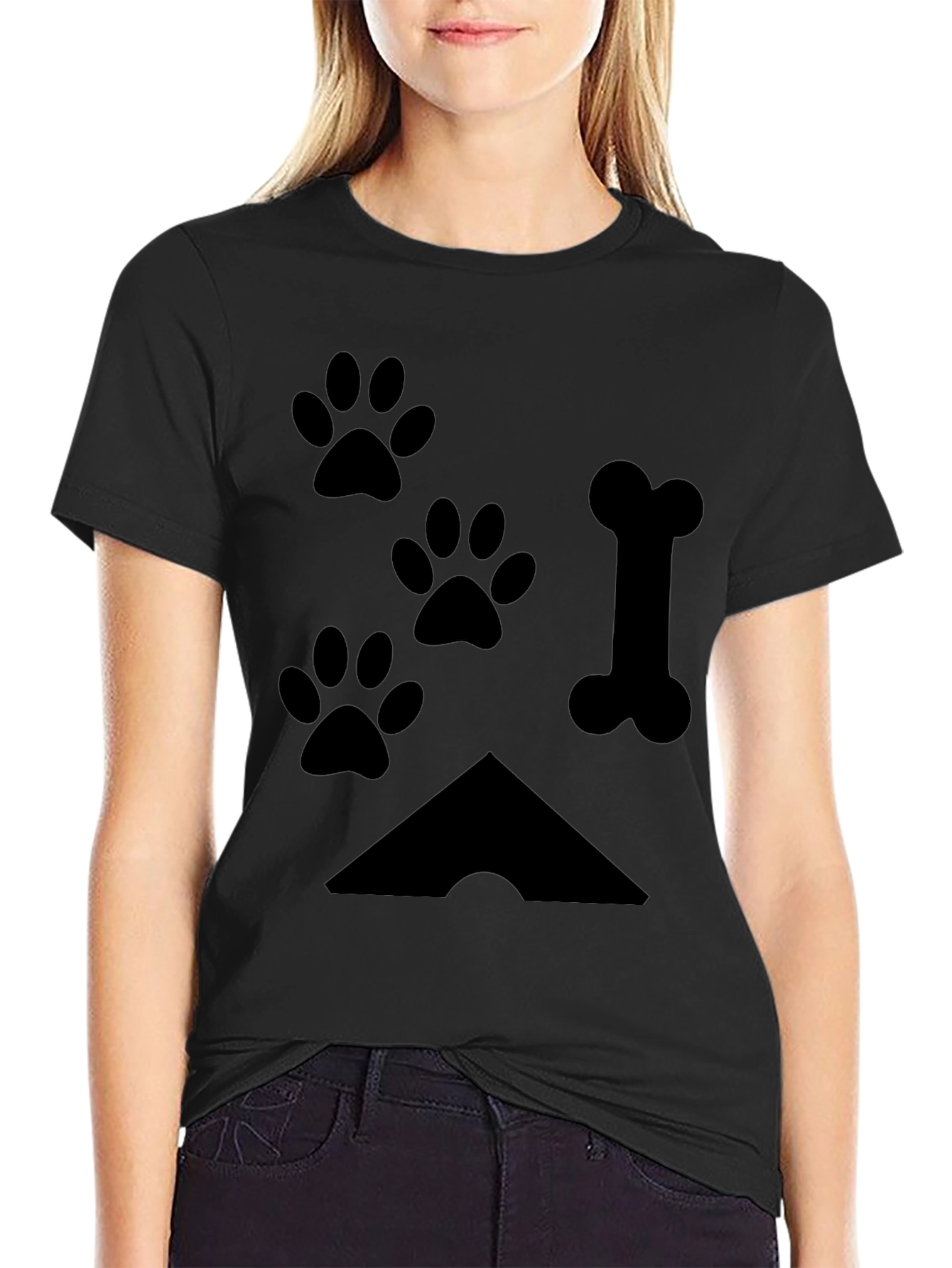 Paw Prints & Bone Black T-Shirt