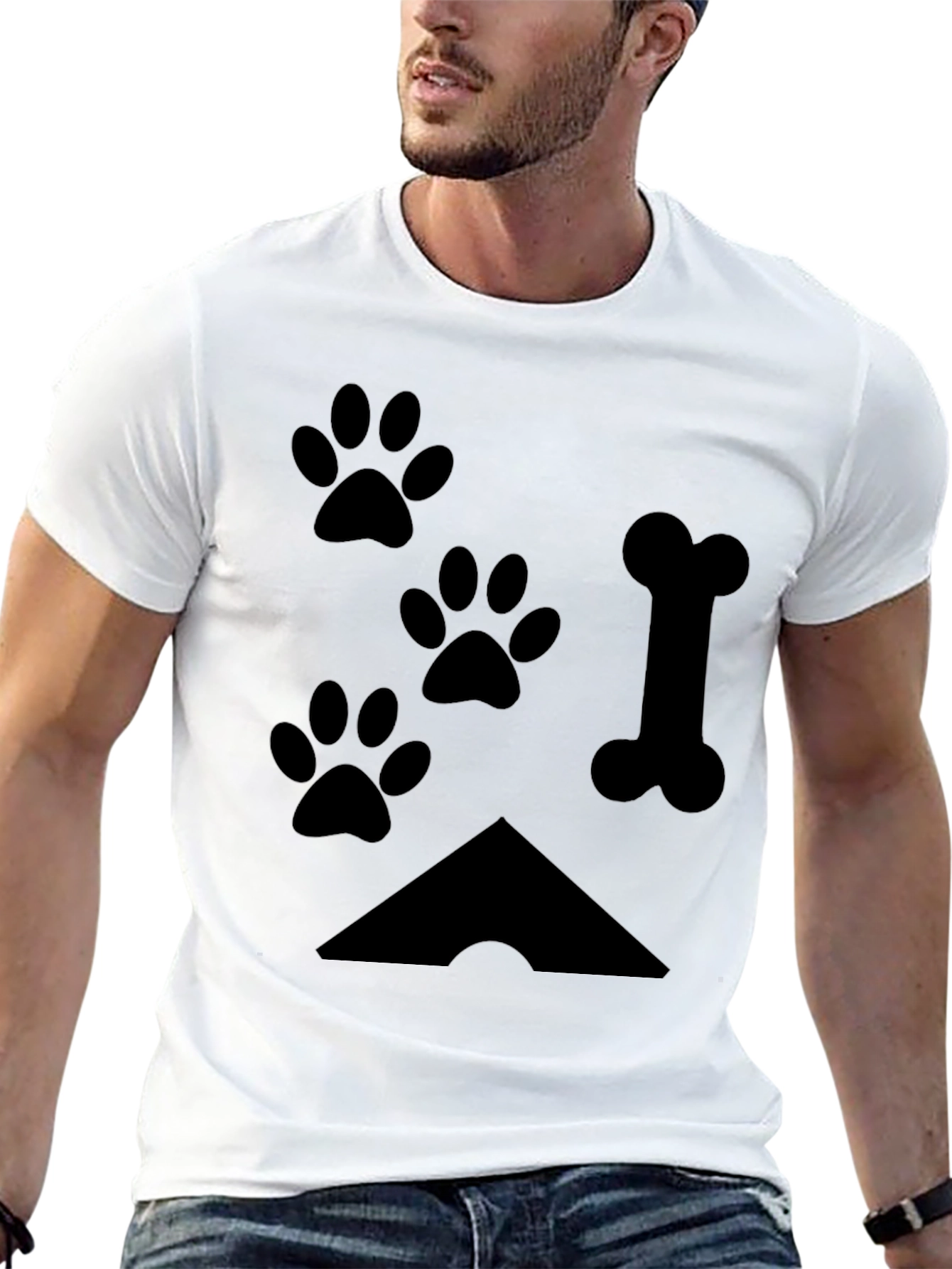 Paw Prints & Bone Black T-Shirt