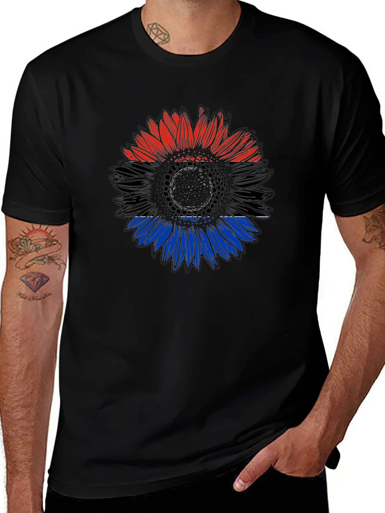 Ukraine Flag Sunflower Black T-Shirt