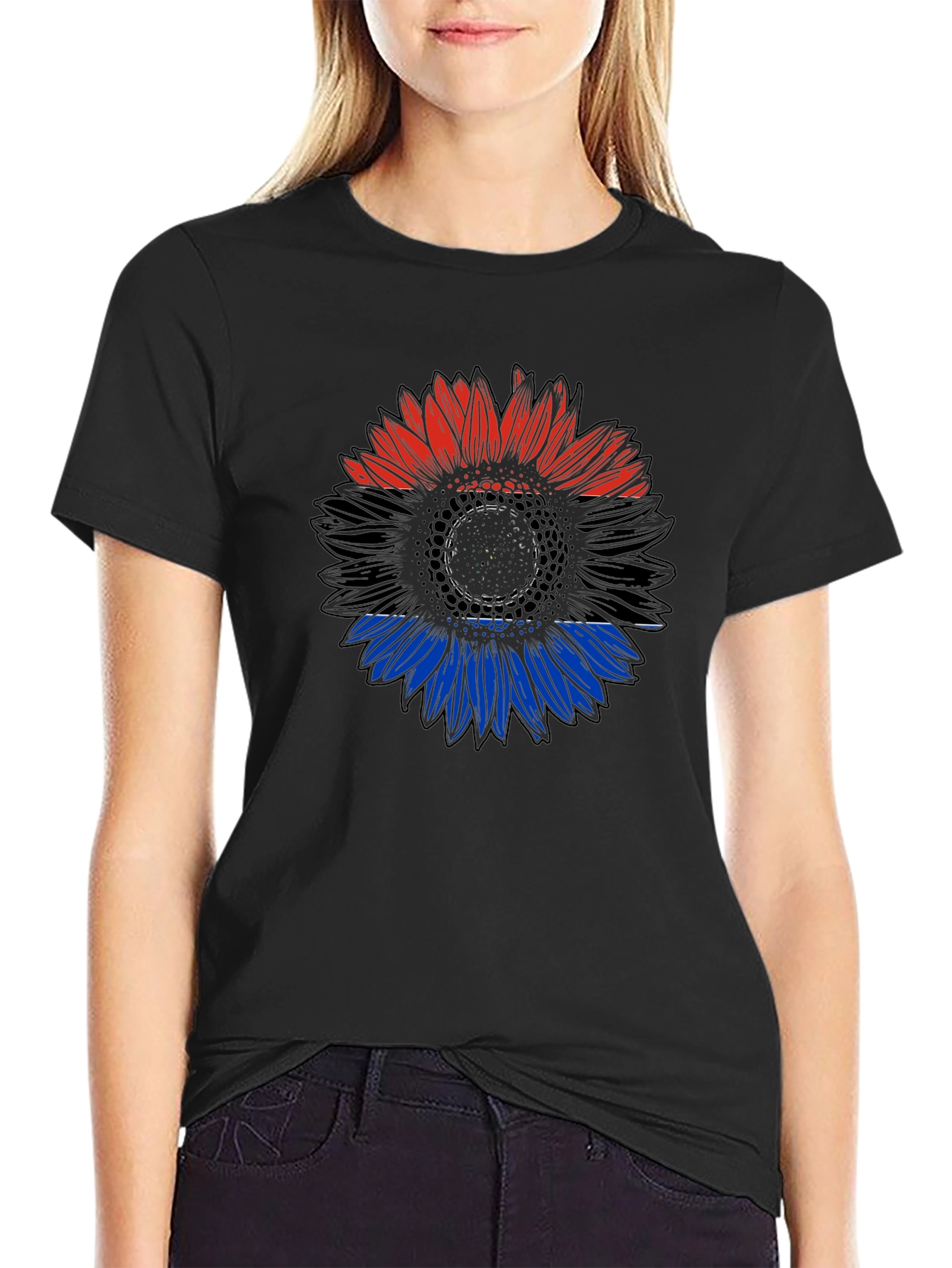 Ukraine Flag Sunflower Black T-Shirt