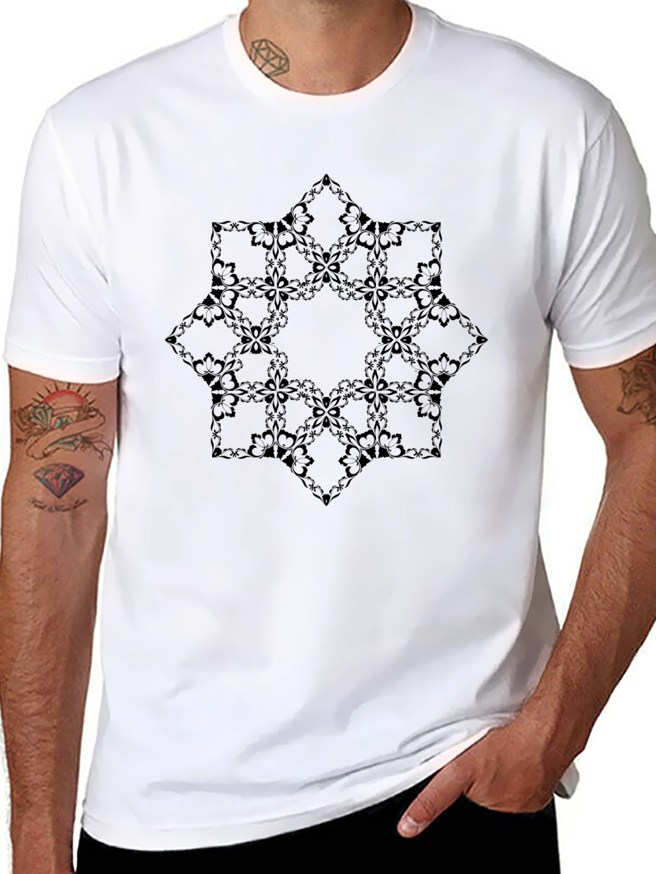 Stylish Black Geometric Pattern Tee for Men