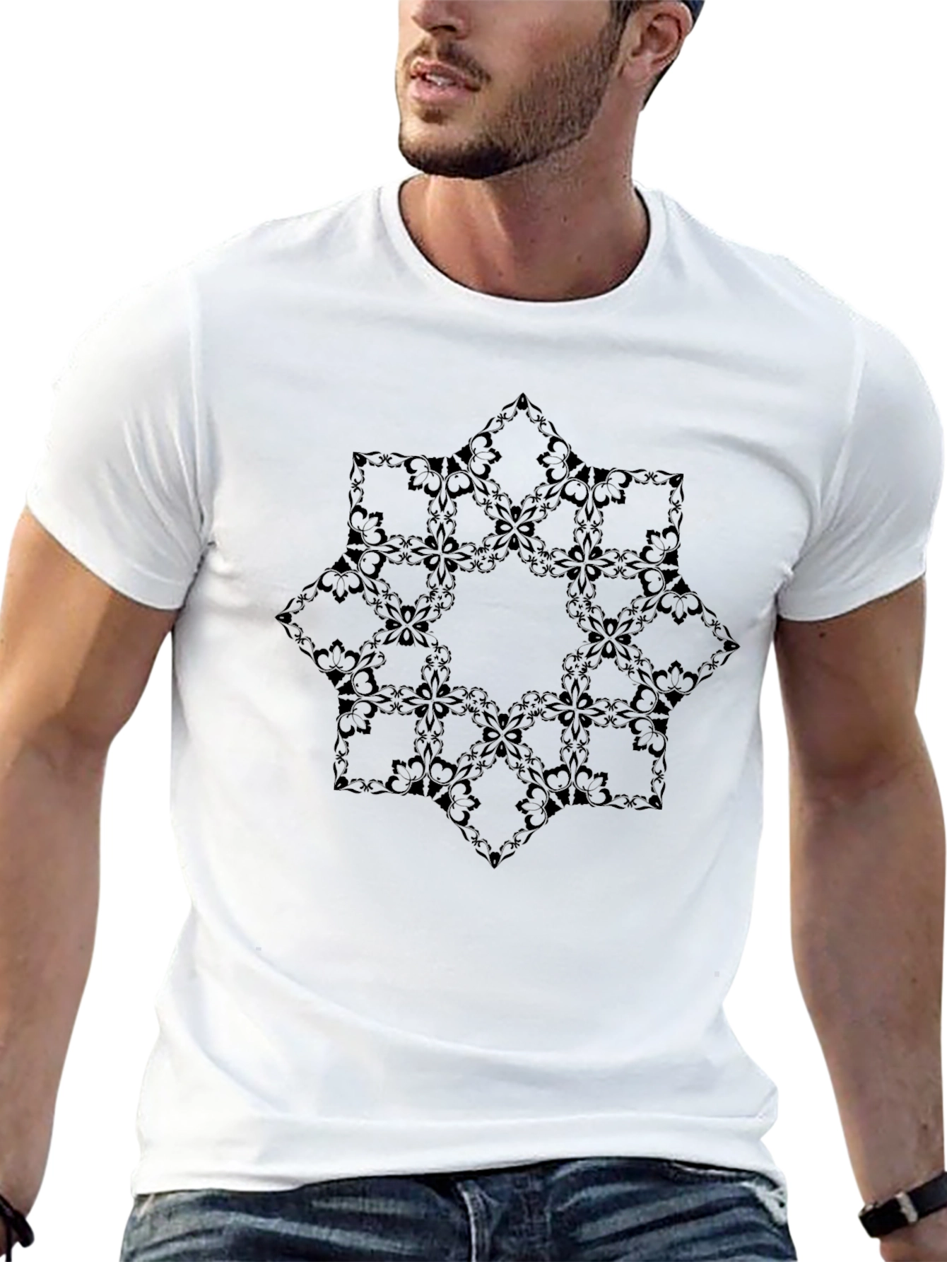 Stylish Black Geometric Pattern Tee for Men