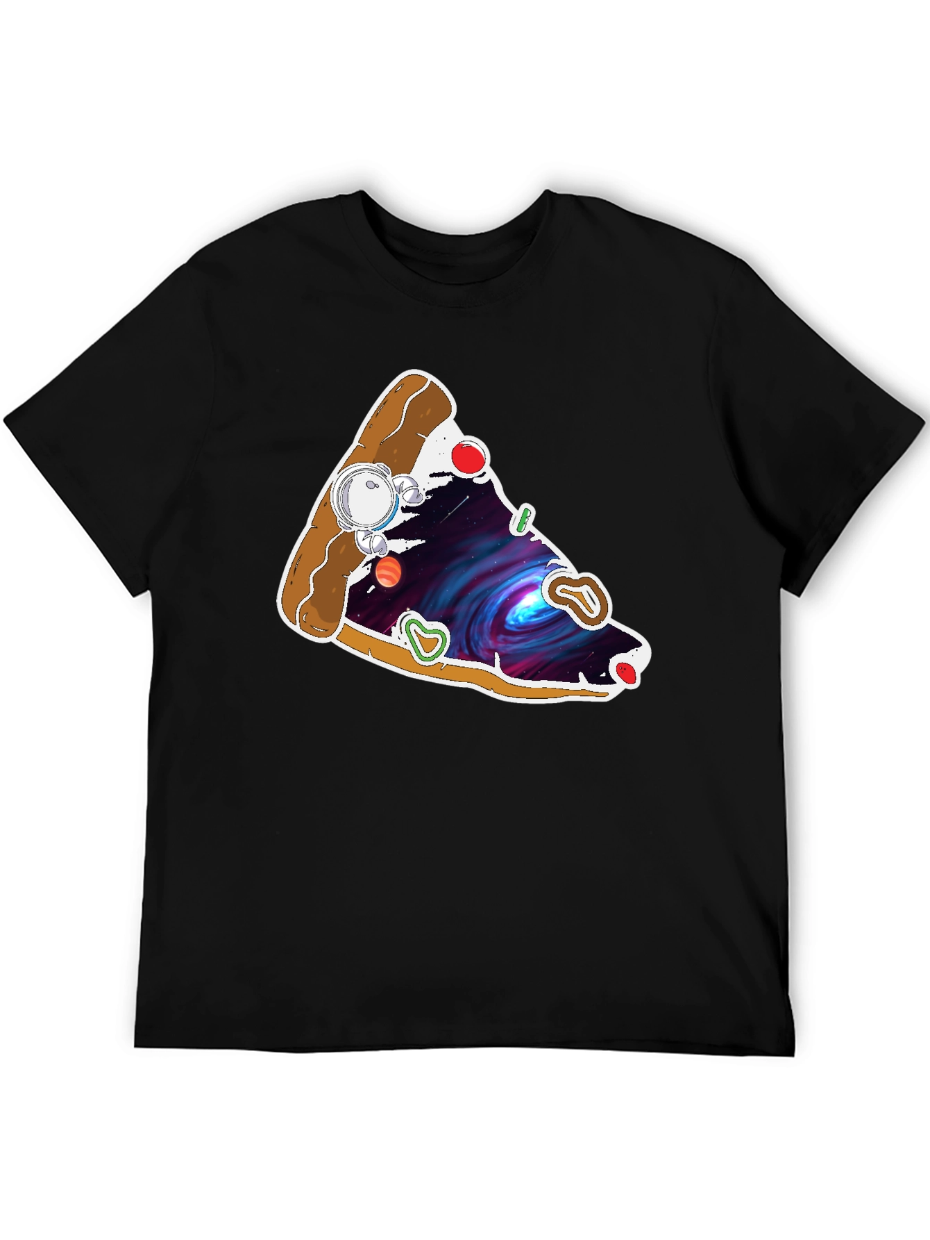 Space Pizza Graphic Tee - Black Cotton T-Shirt