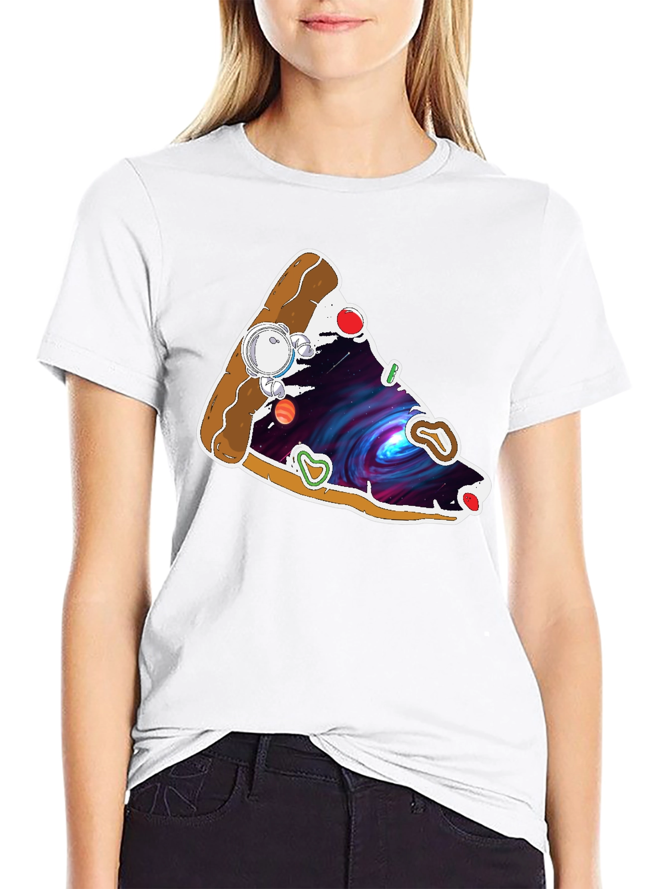 Space Pizza Graphic Tee - Black Cotton T-Shirt