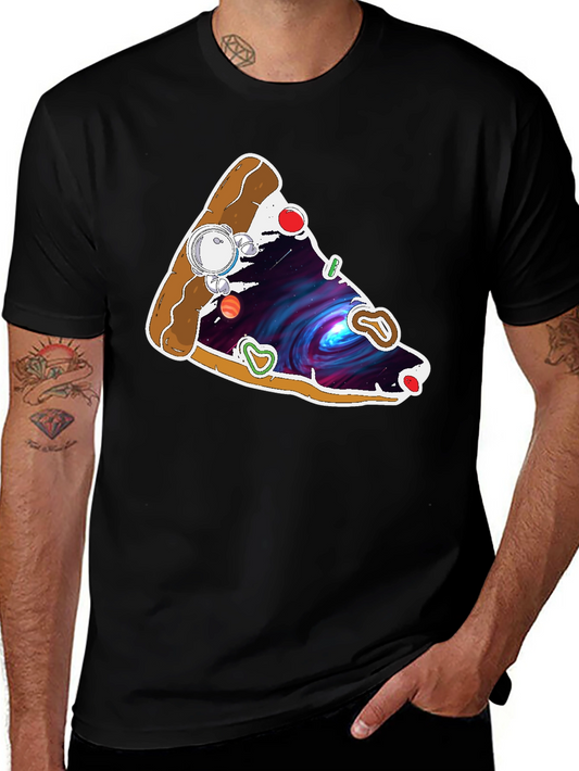 Space Pizza Graphic Tee - Black Cotton T-Shirt