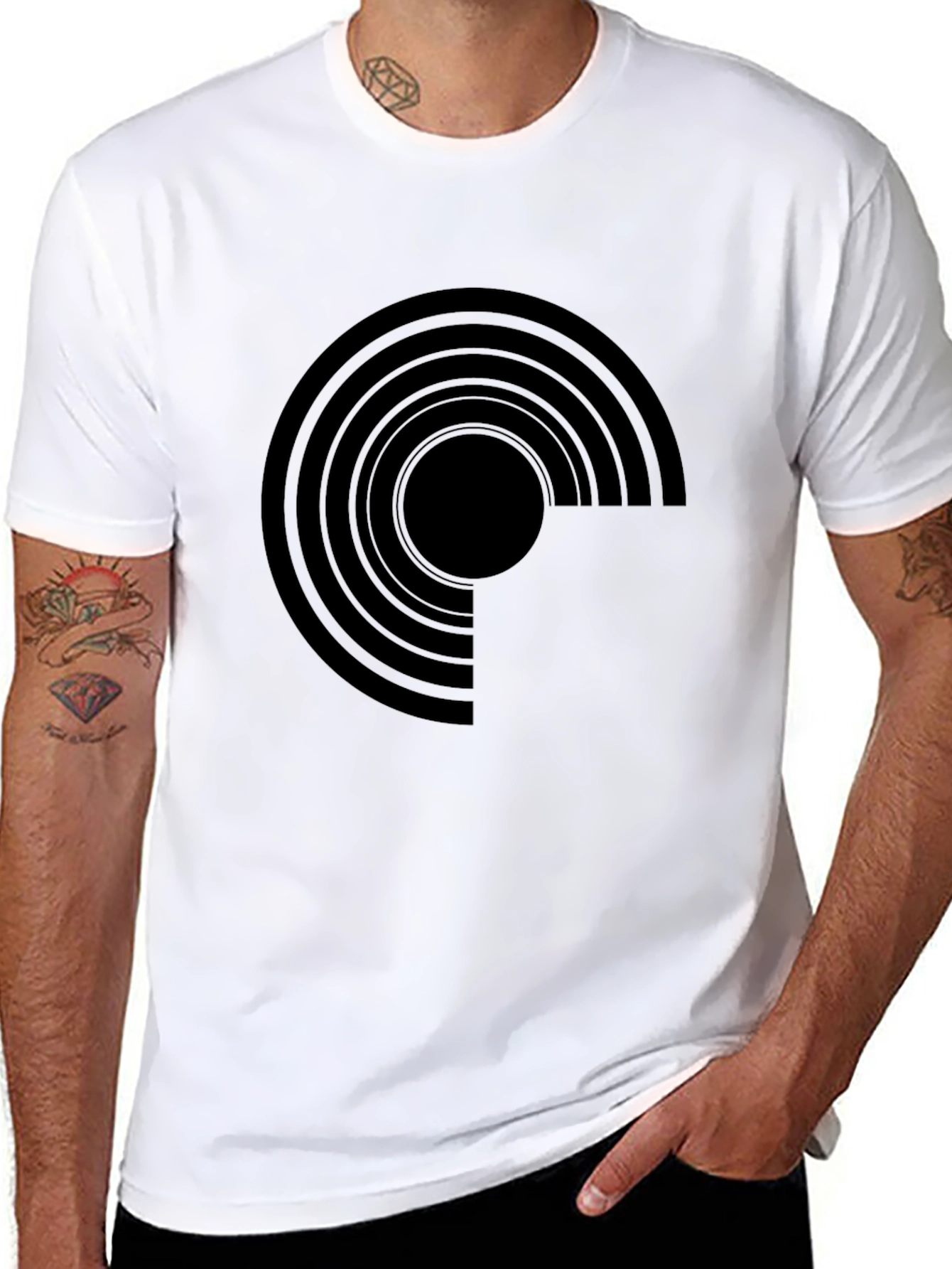 Modern Geometric Graphic Tee - Black Cotton Blend