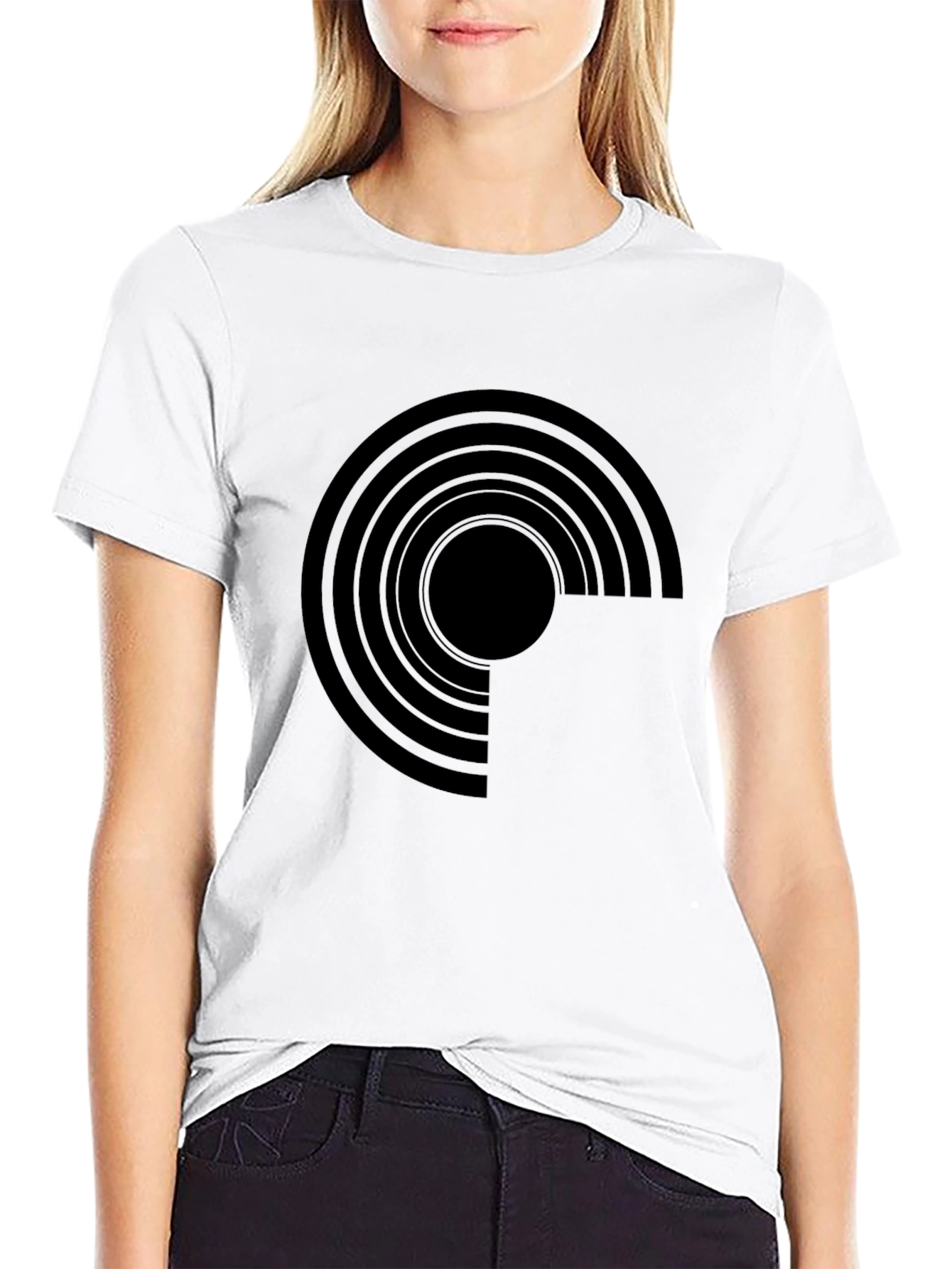 Modern Geometric Graphic Tee - Black Cotton Blend