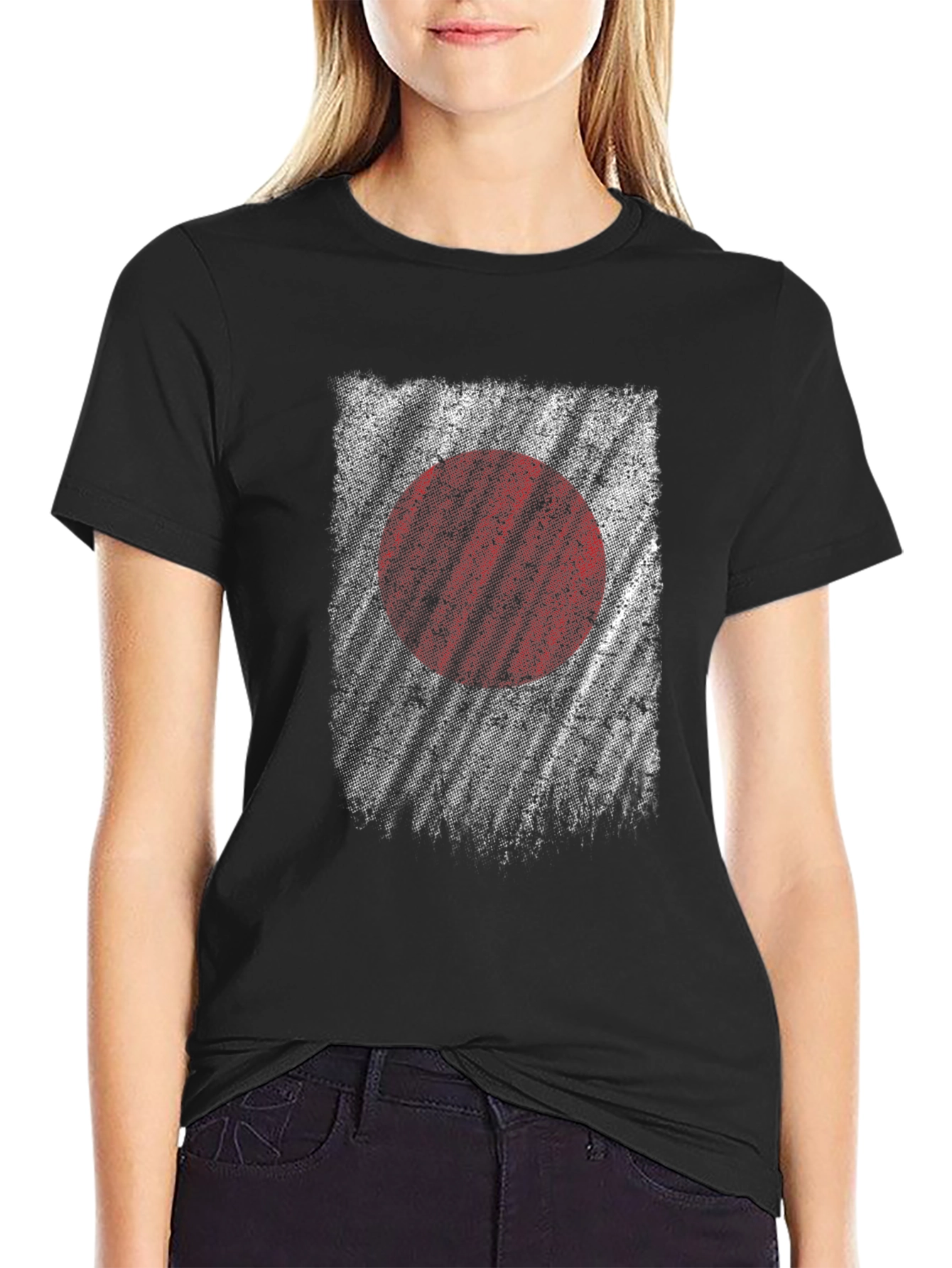 Japan Flag Distressed Graphic Black T-Shirt