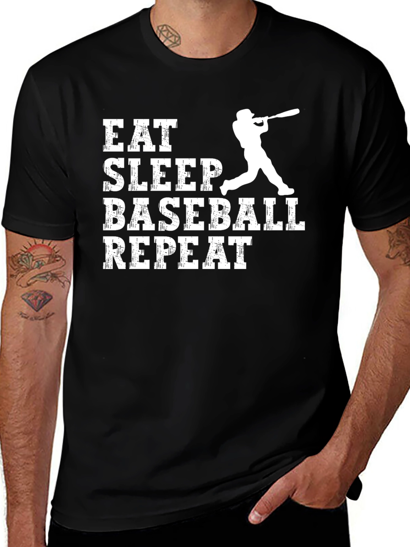 Eat Sleep Baseball Repeat T-Shirt - Black Cotton