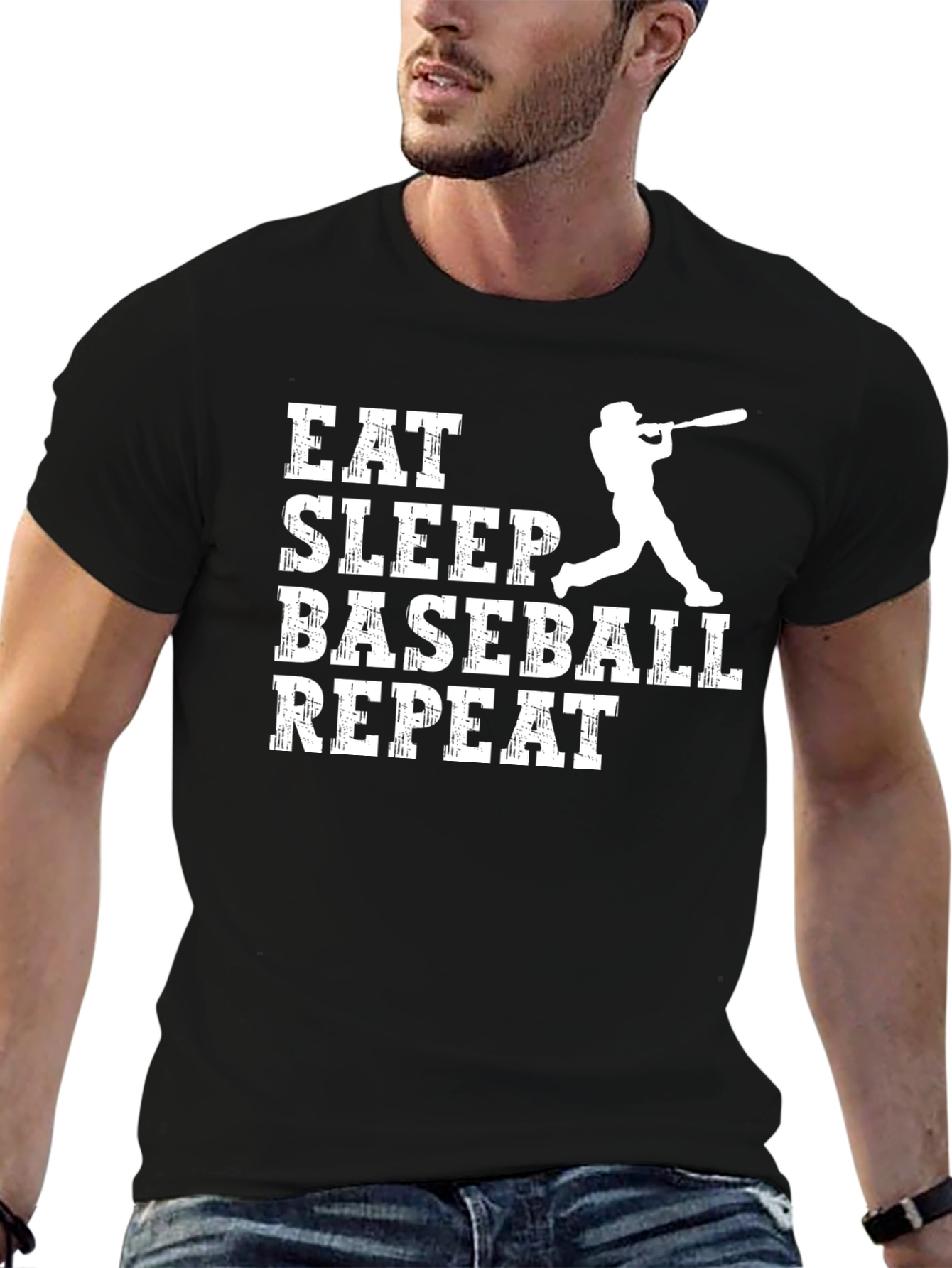 Eat Sleep Baseball Repeat T-Shirt - Black Cotton