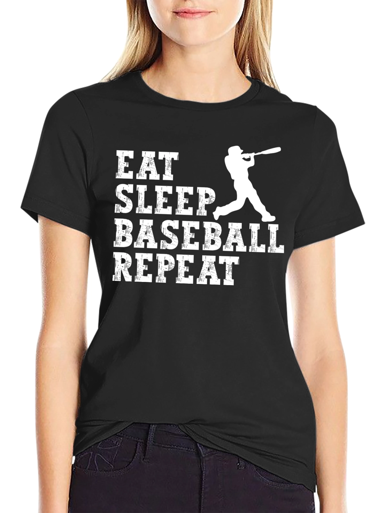 Eat Sleep Baseball Repeat T-Shirt - Black Cotton