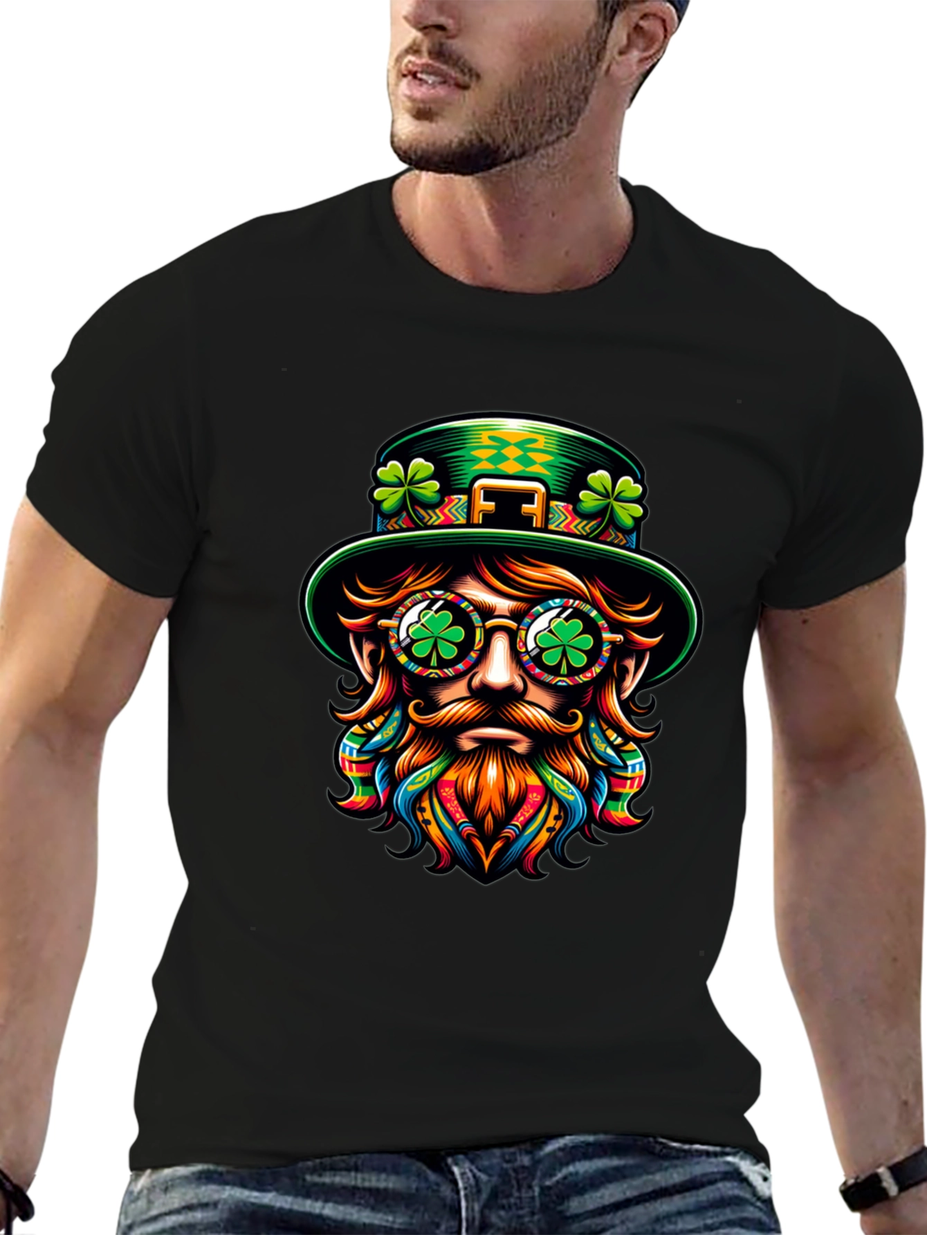St Patricks Day Leprechaun Graphic Tee - Black