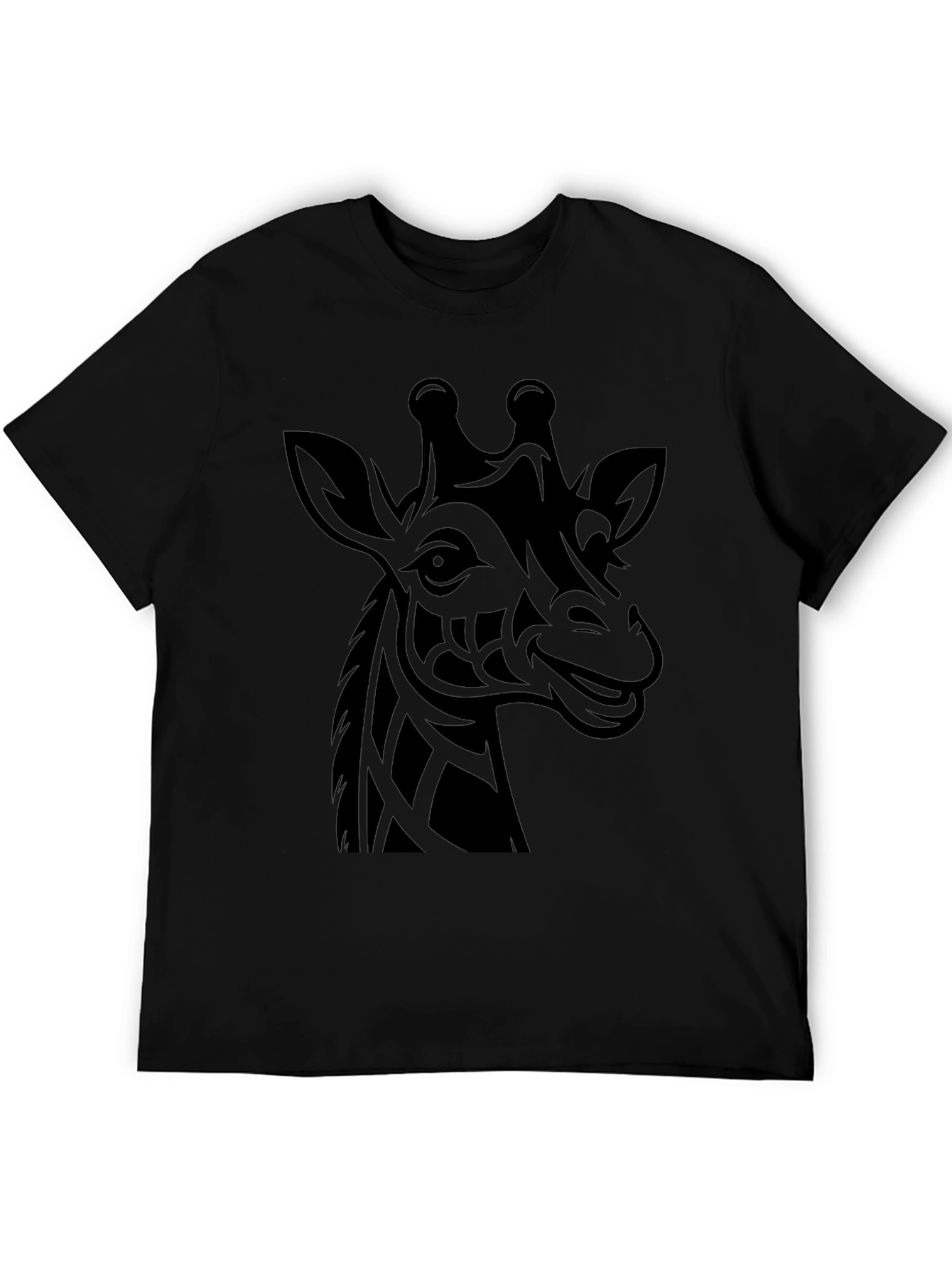 Tribal Giraffe Graphic Tee - Black Cotton T-Shirt