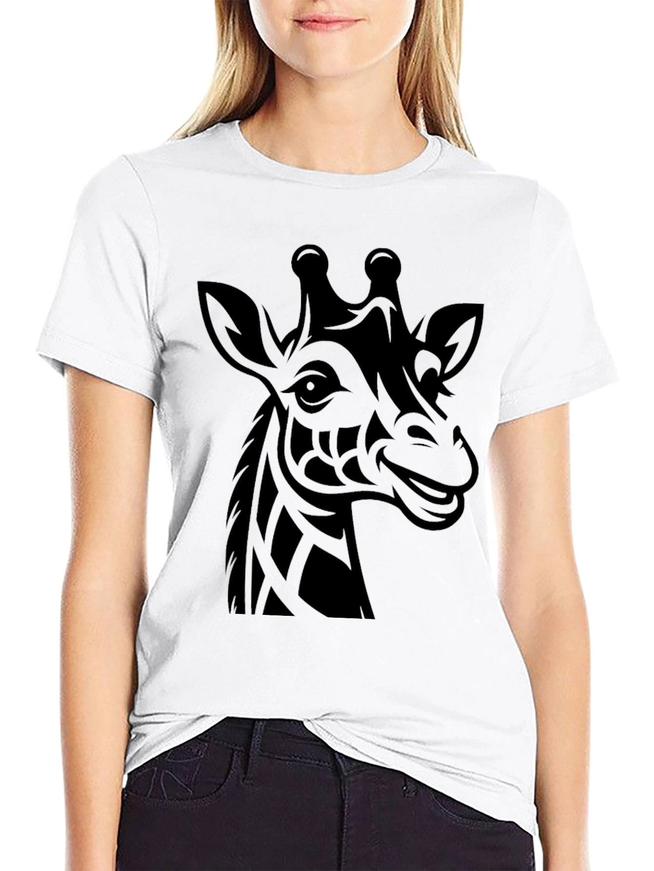 Tribal Giraffe Graphic Tee - Black Cotton T-Shirt