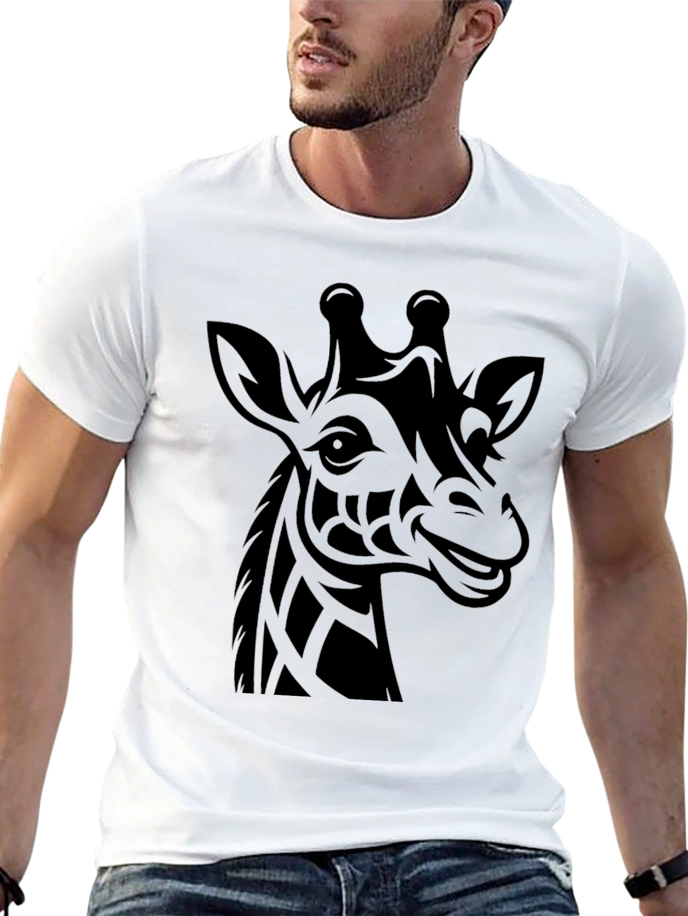 Tribal Giraffe Graphic Tee - Black Cotton T-Shirt
