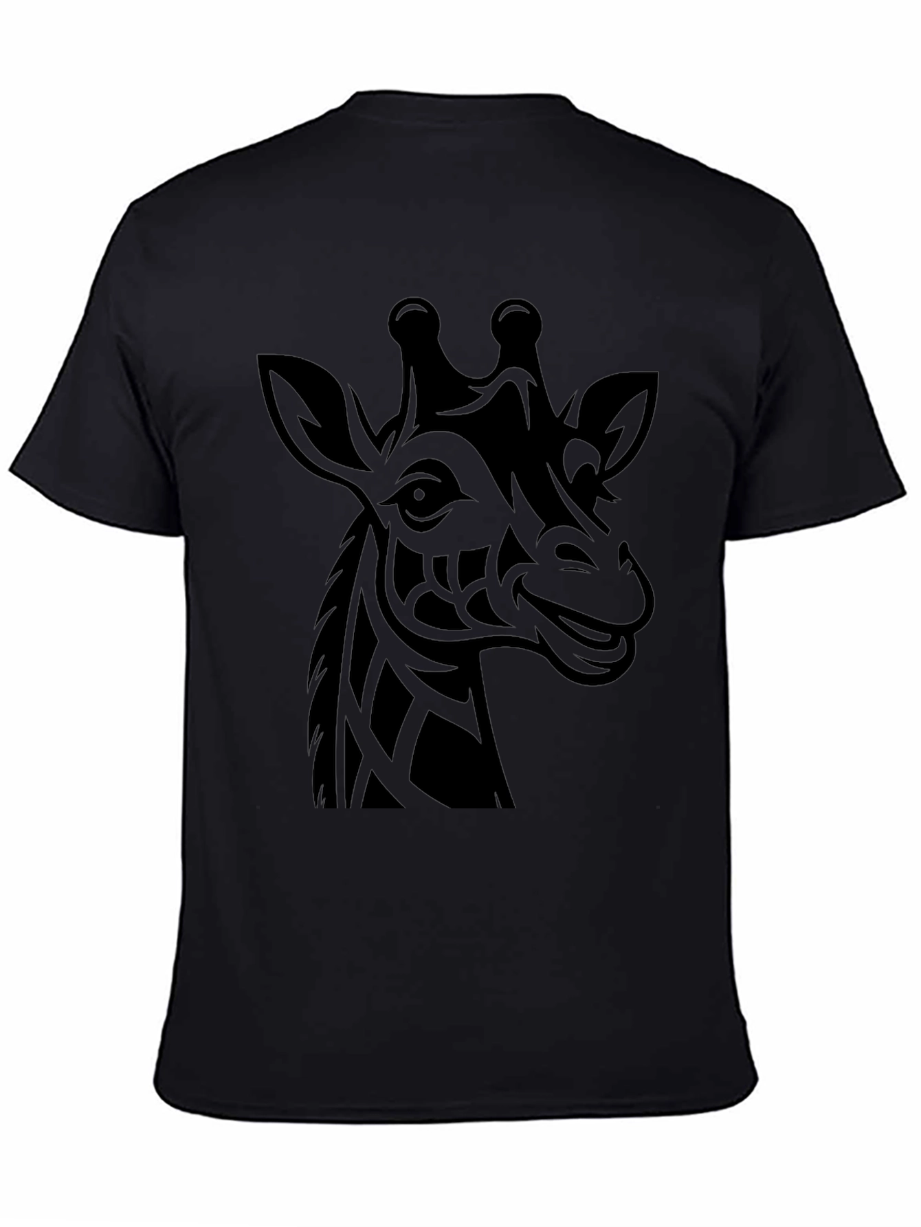 Tribal Giraffe Graphic Tee - Black Cotton T-Shirt