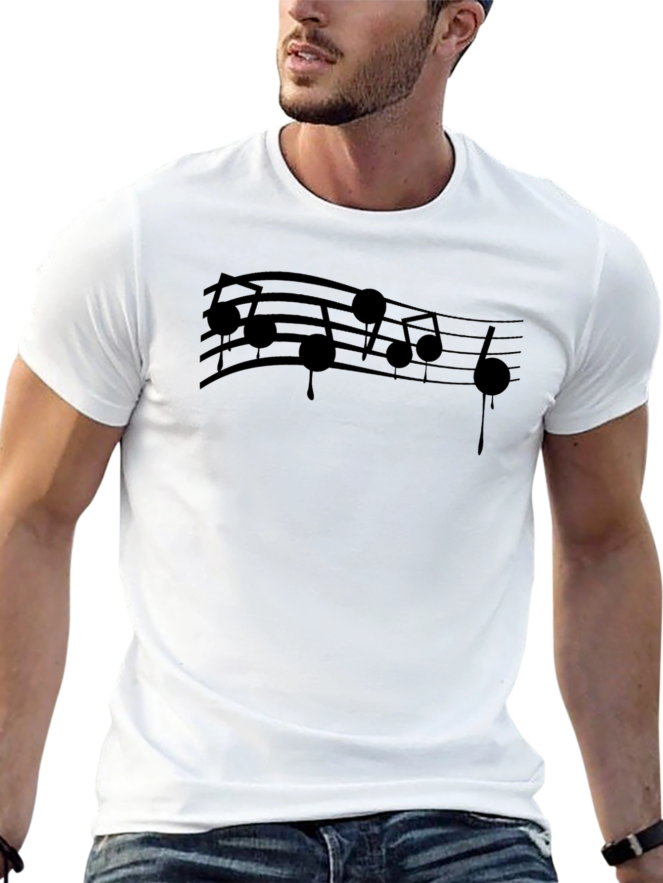 Music Notes Graphic Tee - Black Cotton Blend