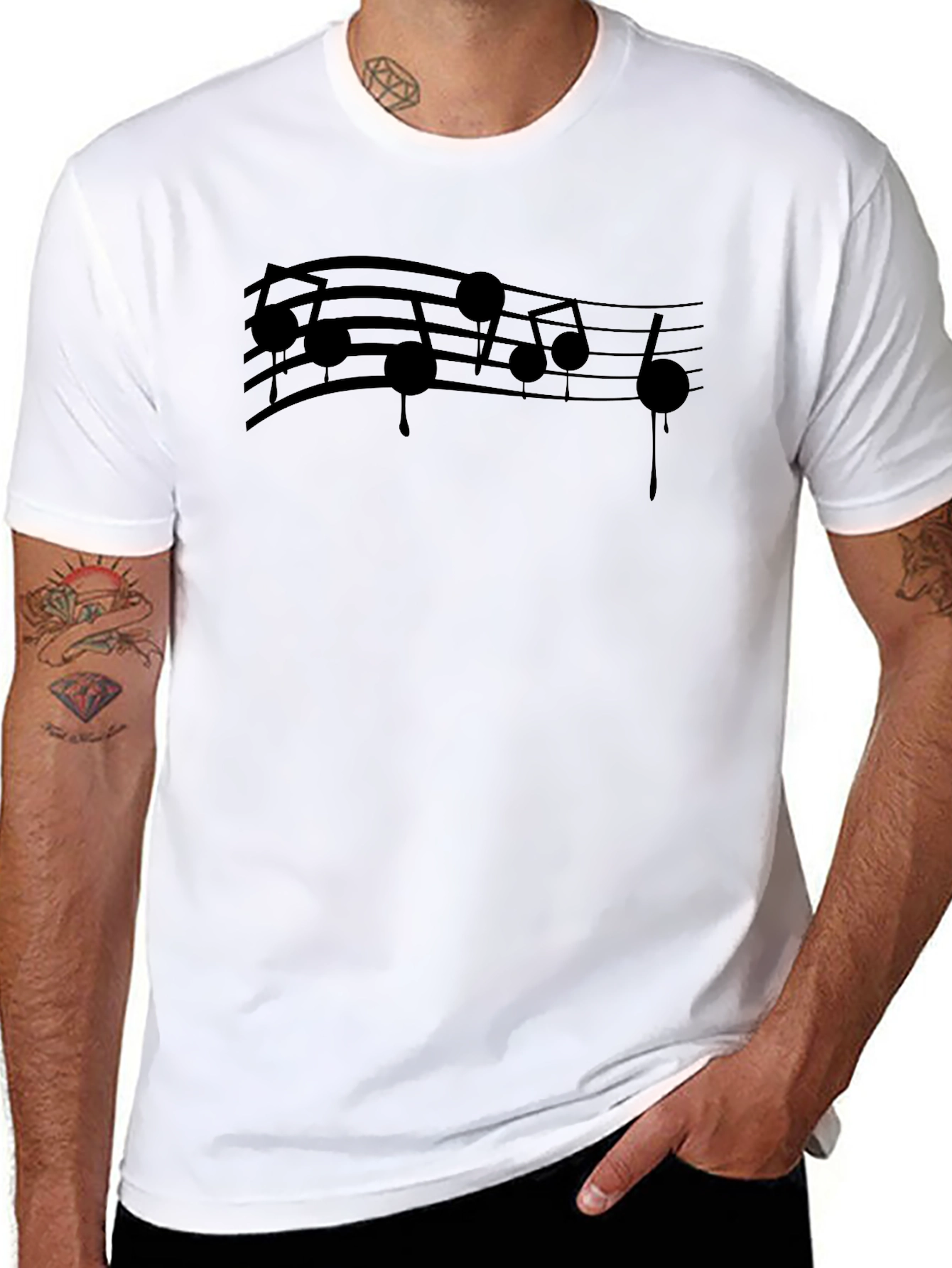 Music Notes Graphic Tee - Black Cotton Blend