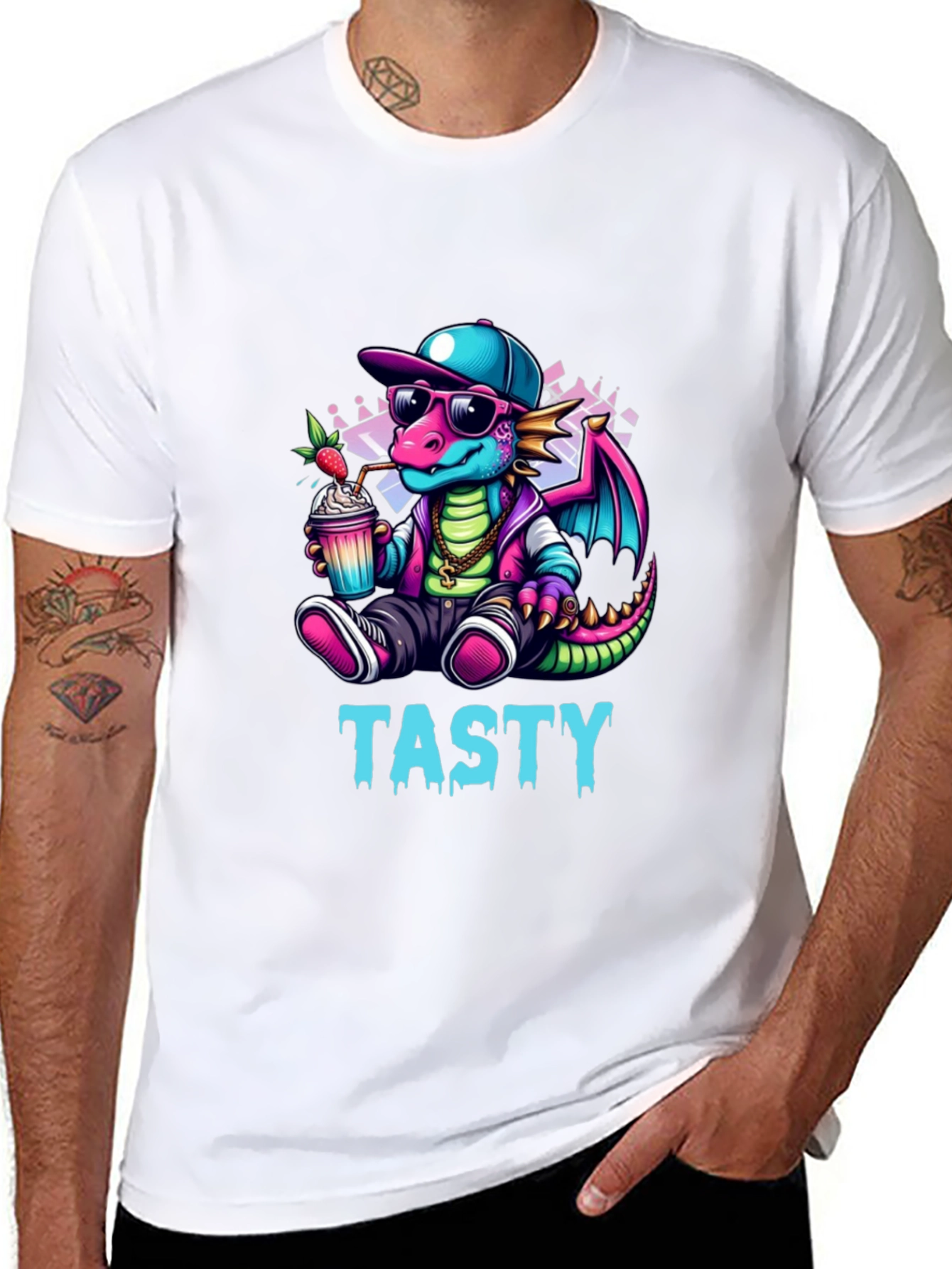 Tasty Dragon Graphic Tee - Cool Cartoon Style