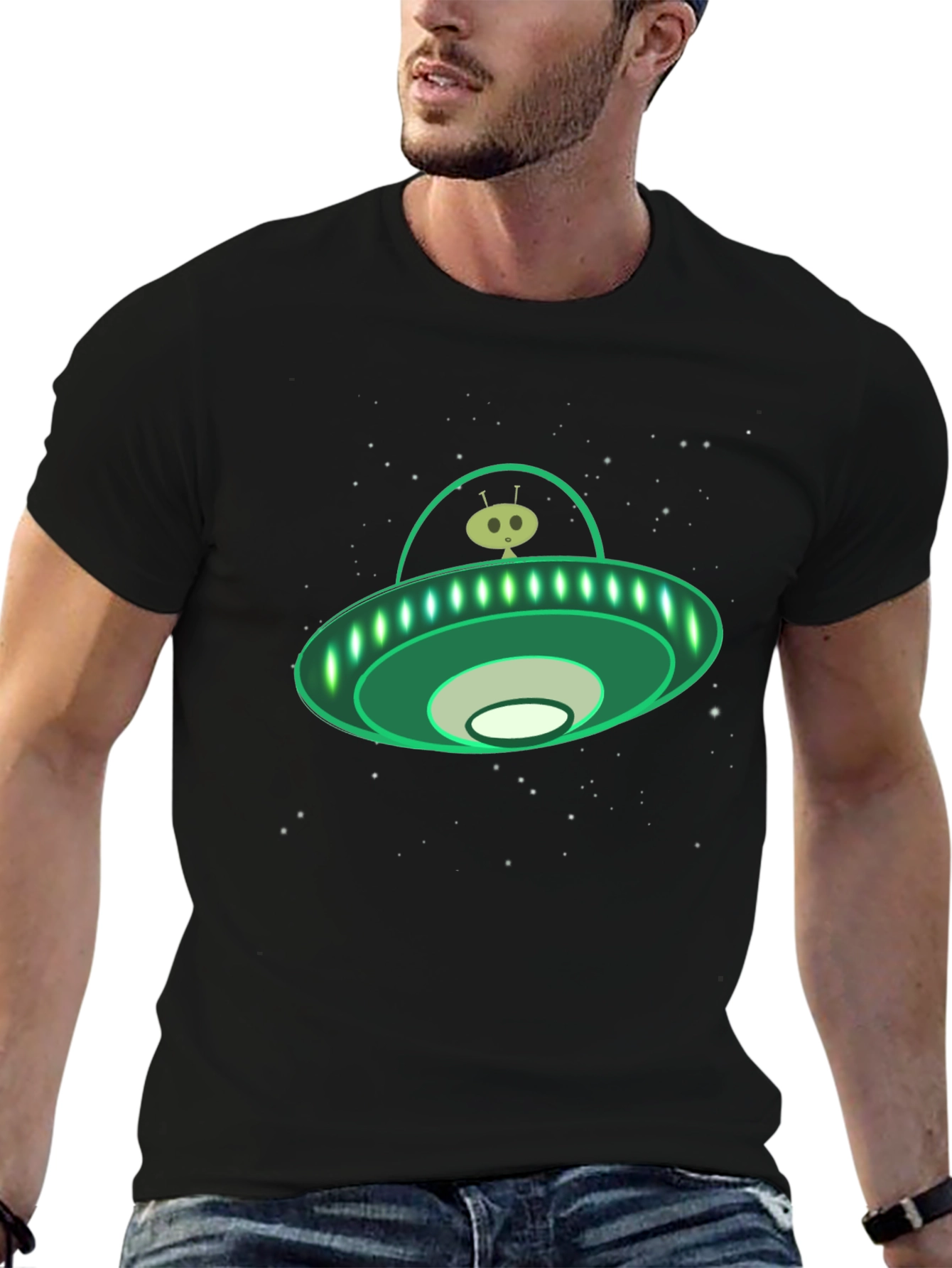 Alien UFO Graphic Tee - Black