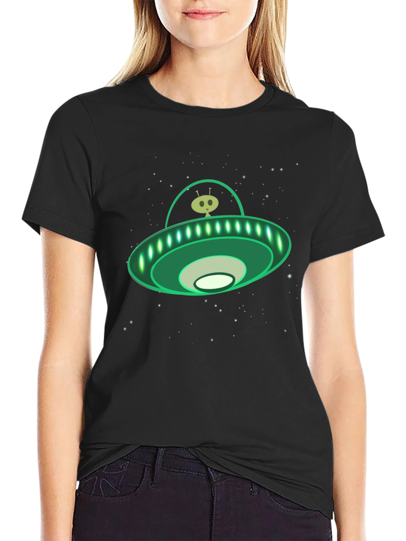 Alien UFO Graphic Tee - Black