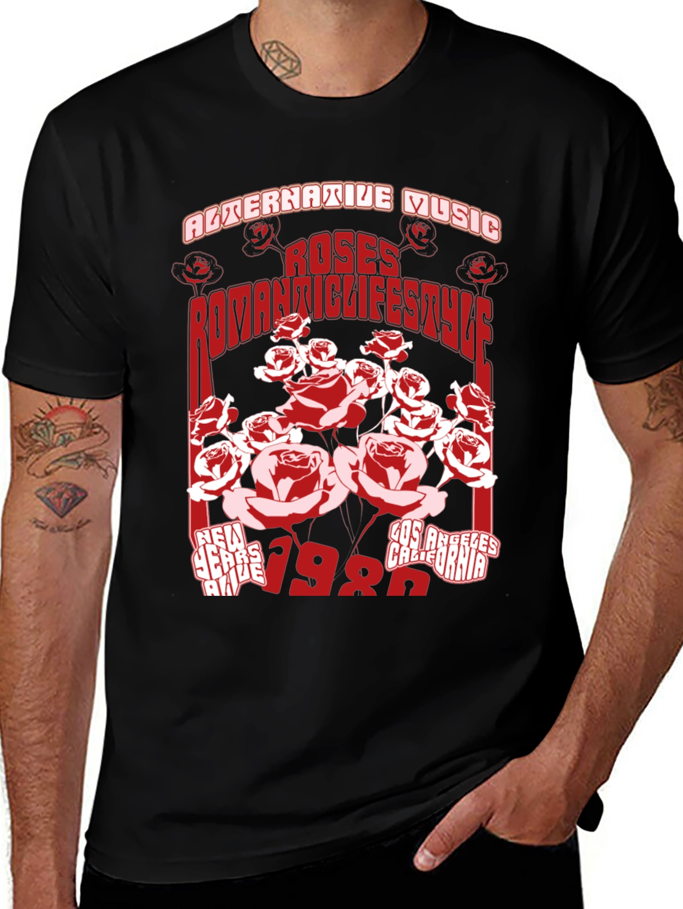 Roses Romantic Lifestyle Black Graphic T-Shirt